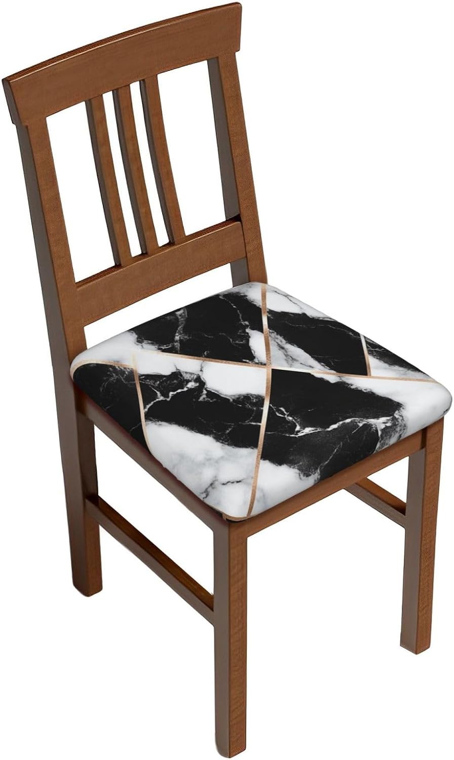 Black and White Marble Texture Print Square Cushion Covers 6 Pcs Set Elastic Non-Slip Seat Cushion Slipcovers Pet Furniture Protectors for Chair, Sofa
