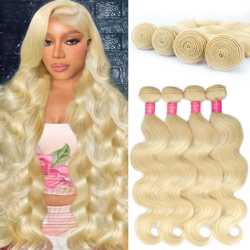 613 Bundles Human Hair 26 Inch Blonde Bundles Human Hair Body Wave One Bundle, 100% Raw Indian Hair, Can Be Dyed, Highlighted or Restyled, Minimal Shedding, No Tangle, Easy to Take Care of.