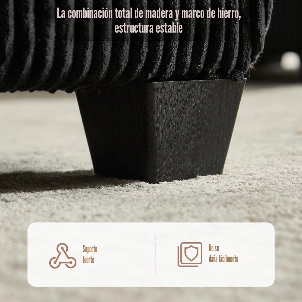 Sofá modular ergonómico de 6 plazas de 308 cm, sofá esquinero moderno con bolsillos de almacenamiento, flexible como sofá en U/en L/cama, tejido de pana para salón o apartamento, color negro