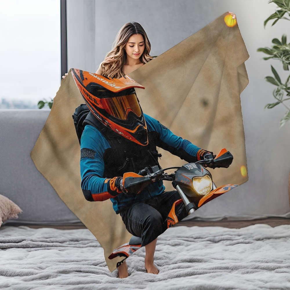 Couverture en flanelle bleue haut de gamme plaid moto orange