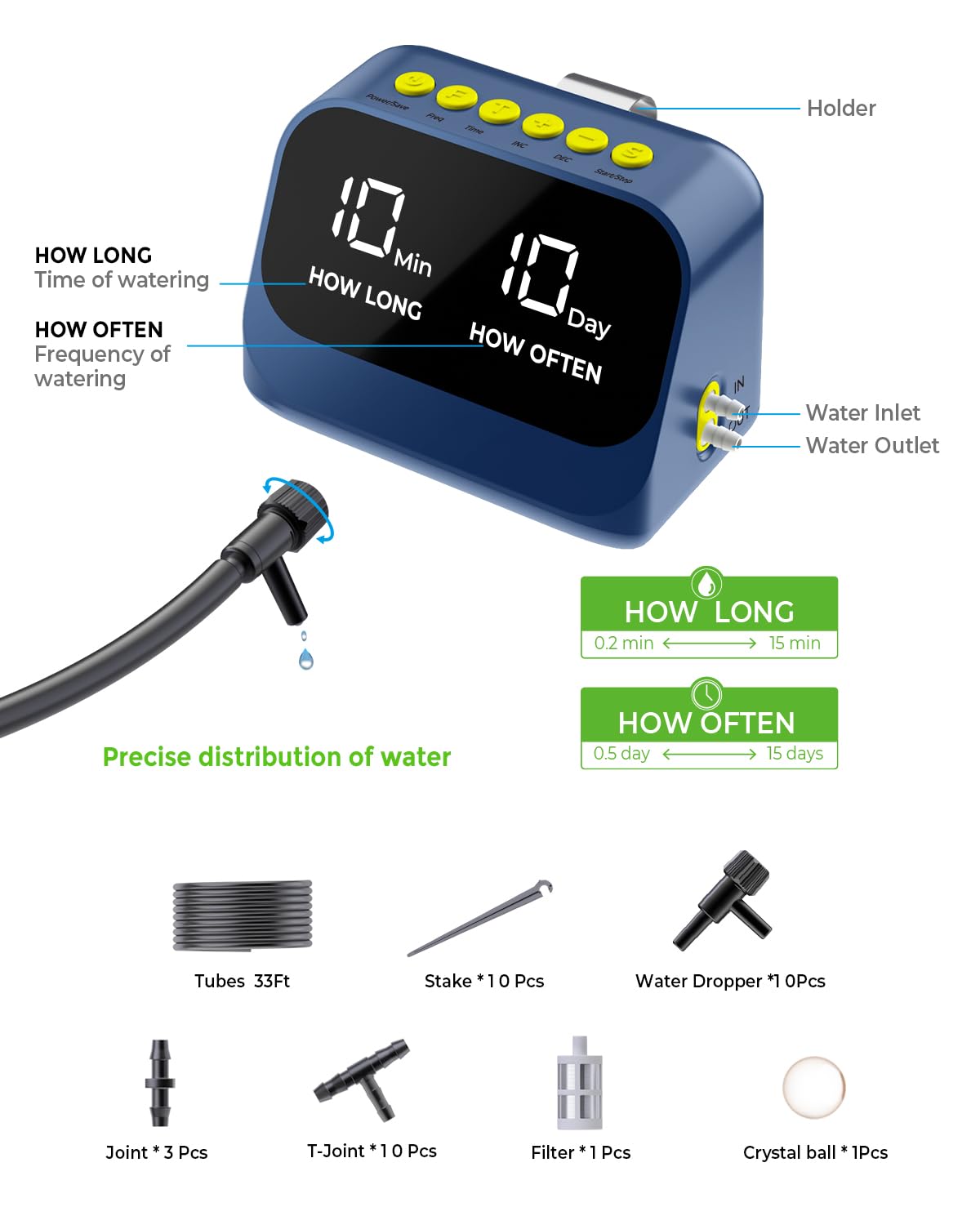 Sistema di irrigazione automatico delle piante, set automatico di irrigazione a goccia con timer programmabile e display a LED, sistema di alimentazione interna