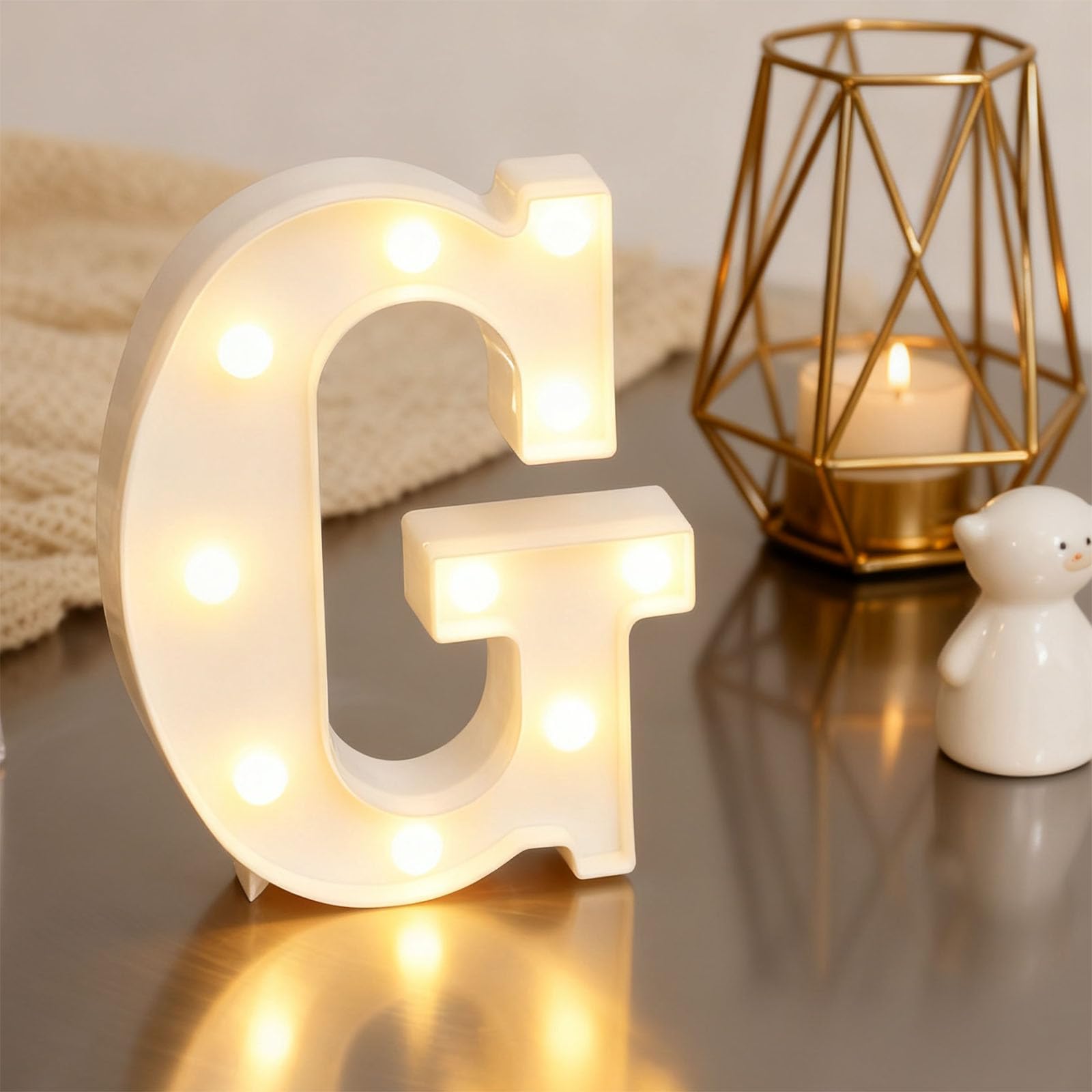 Fespcj Letter G Sign Lights Battery Powered Decoration Table Lamp Warm White LED Night Light for Gym, Thanksgiving, Birthday Gifts, Graduation Parties(Letter G) 6.18"*8.86"*1.63" — image 1