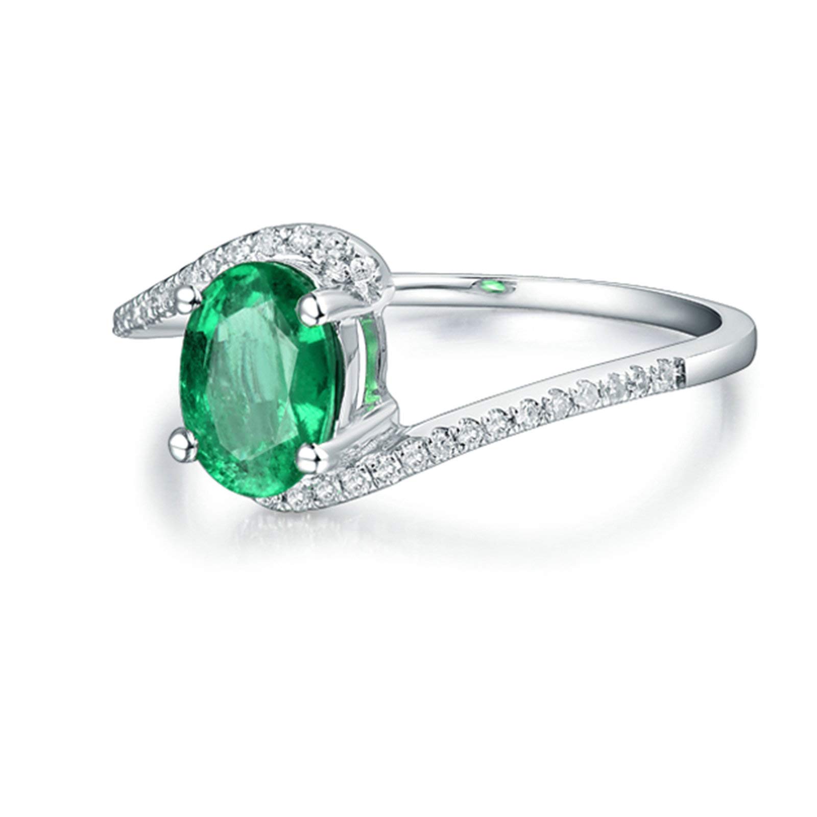 Anillo de oro blanco esmeralda 750 585 375, talla 47 (15,0)-65 (20,7), anillo de boda para mujer, engaste de 4 puentes, con esmeralda ovalada de 1 ct y moissanite 0,1 ct