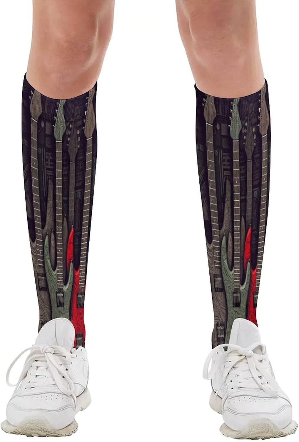 Guitar Pattern Compression Sock Circulation Support Socks Lightweight Knee High Tube Sock Over-The-Calf Sock for Adult