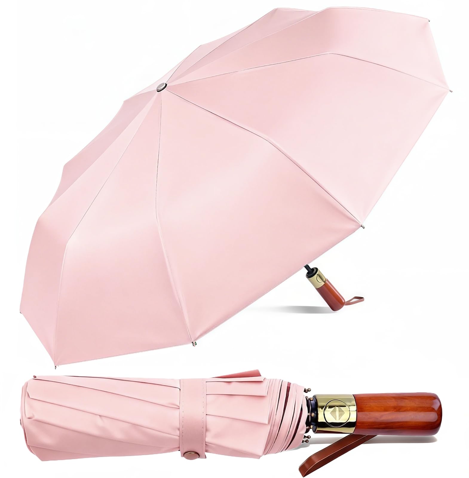 Pdyay Pink 10 Ribs Folding Umbrellas Portable Windproof Waterproof Compact Umbrella With Auto Open And Close For Travel Outdoor Golfing Camping (Pink)