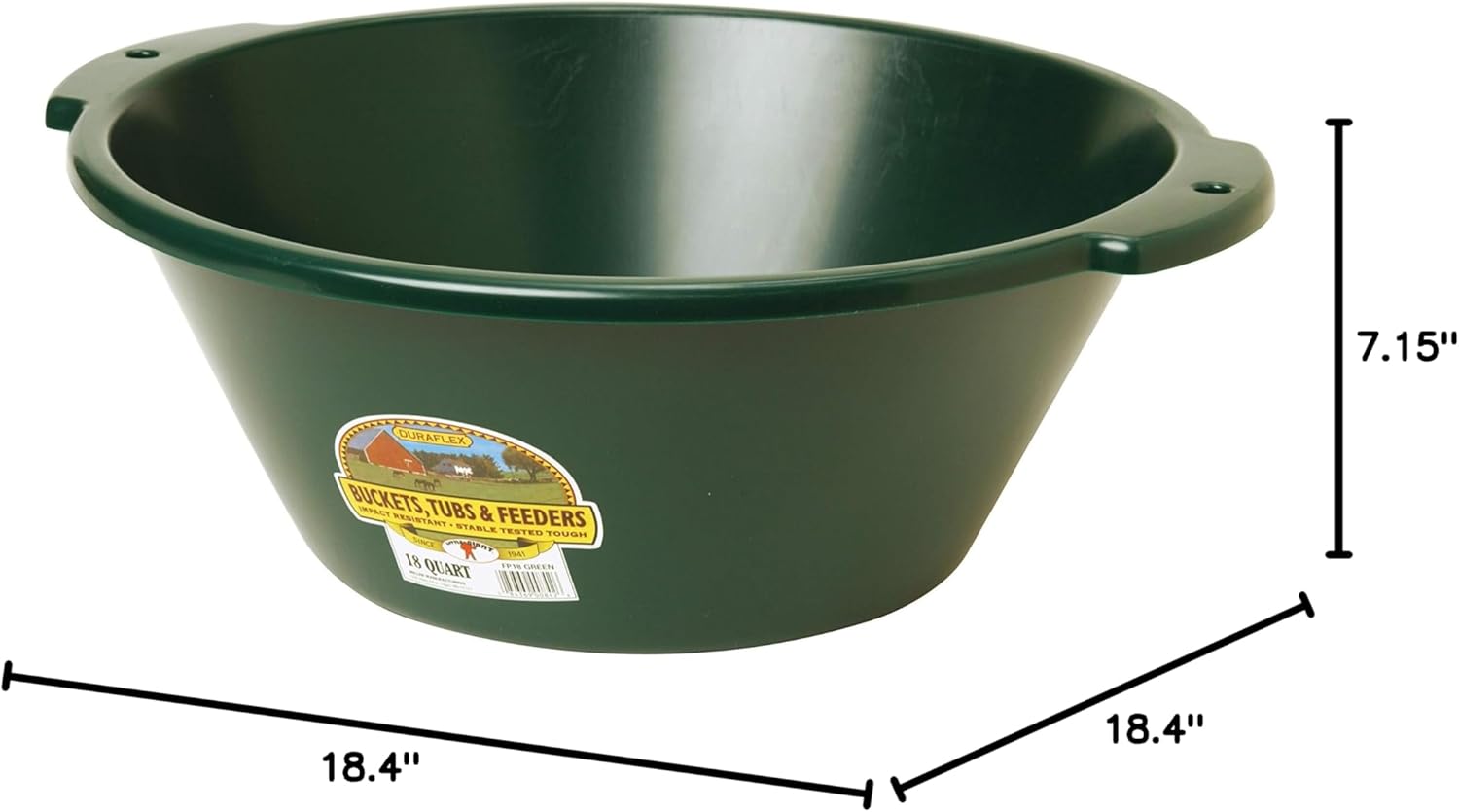 Little Giant® Plastic Feed Pan | Heavy Duty Mountable Livestock Feeding Bucket | Plastic Tire Feeder | Impact & Crack Resistant | 18 Quart | Green
