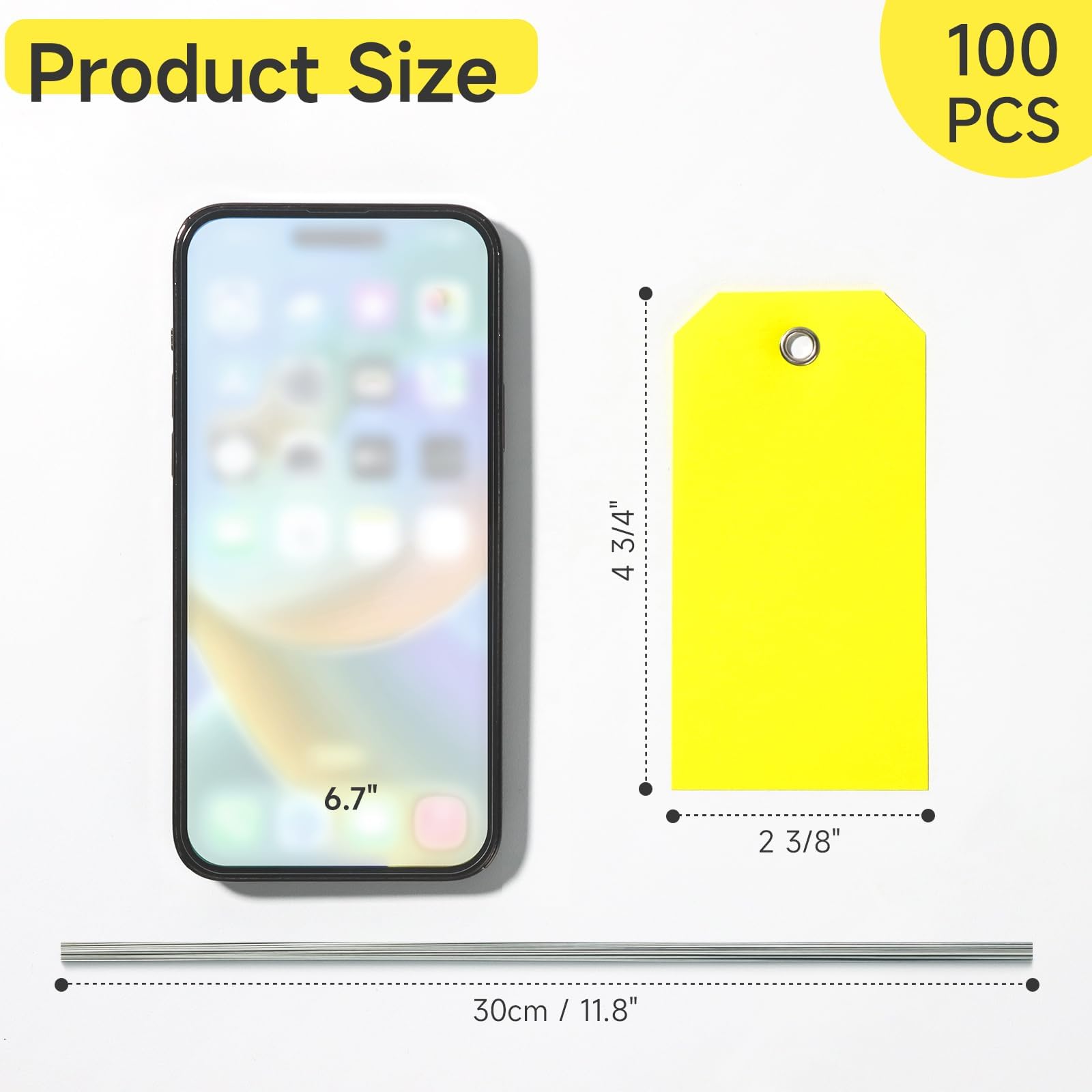 Pack of 100 Yellow Plastic Shipping Tags,with Wire Ties Plastic Hang Tags Durable, Waterproof, Blank, Writeable, Multi-Purpose Labels - Image 2