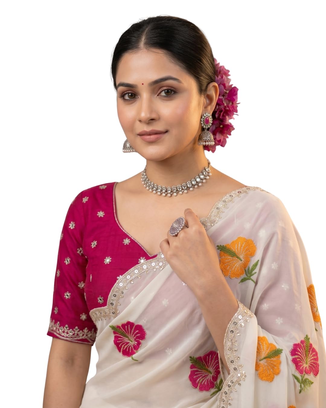 Kryone Collection Women's Soft Rangoli Georgette Saree With Unstitched Blouse Piece