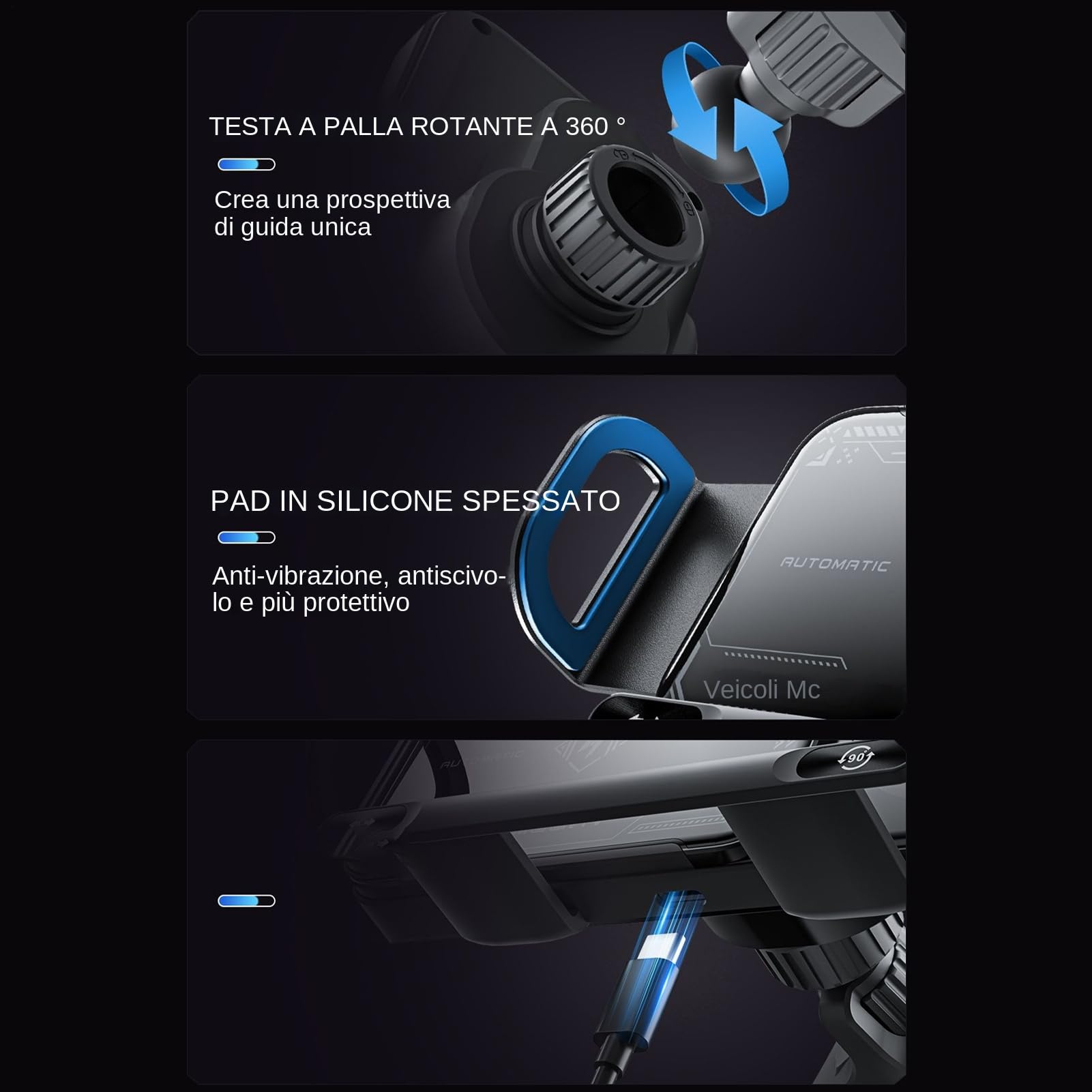 Caricatore Wireless Auto Supporto Telefono per Veicoli | Supporto Smartphone Piegevole, Ricarica 15W Doppia Bobina per Auto