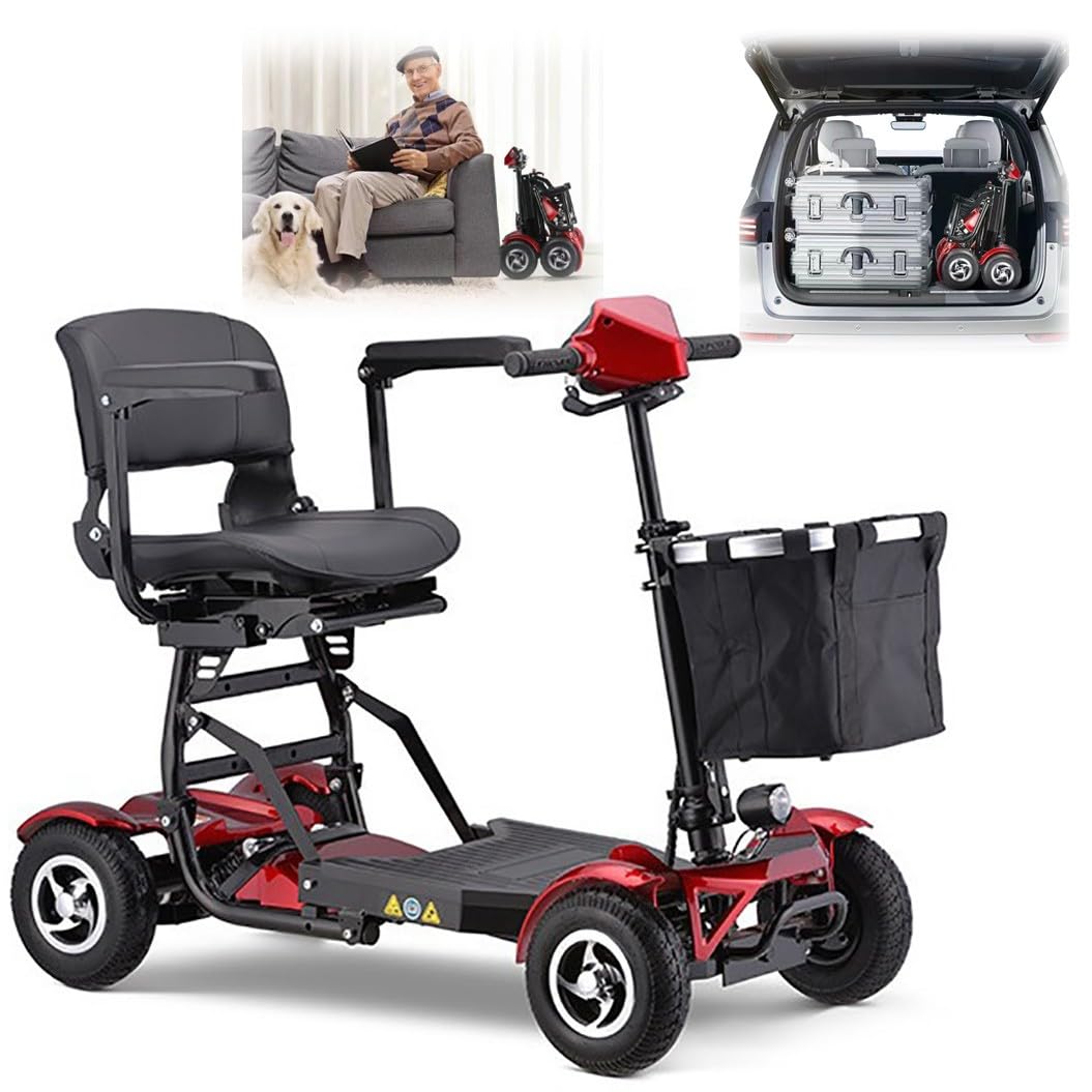 Silla De Movilidad De 4 Ruedas,Sillas De Ruedas,Scooters De Movilidad,Scooters De Movilidad Para Adultos,Scooter De Movilidad Plegable,Silla De Ruedas Eléctrica,Carga 150 Kg/330 Lb red,10a