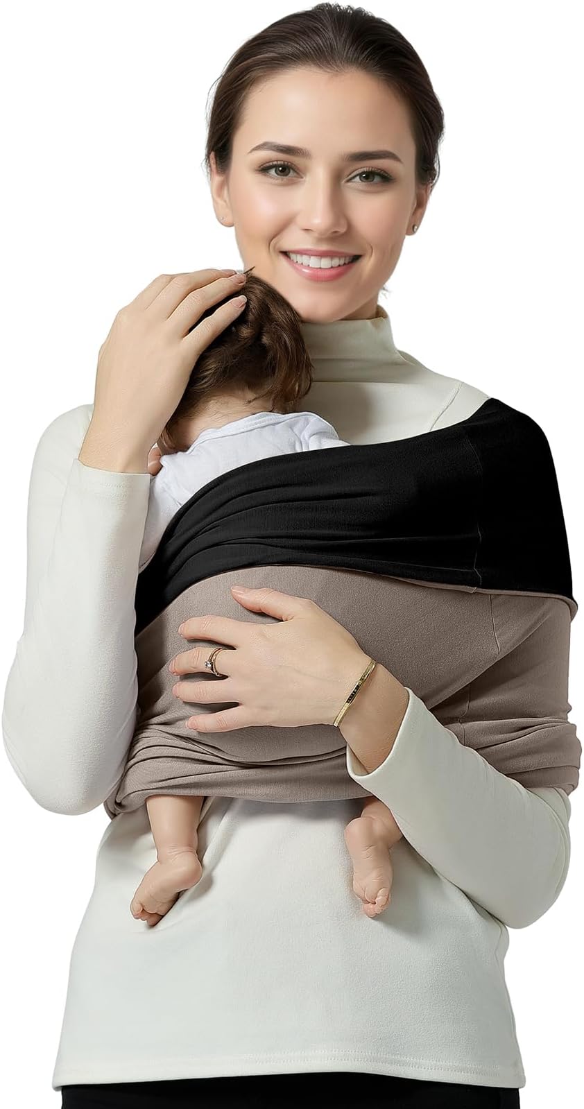 Baby Wrap Carrier, Lightweight Baby Wearing Wraps for Newborn and Infant, Soft Swaddle Holder Carrier, Cozy Baby Sling 7-35 lbs Black+Brown