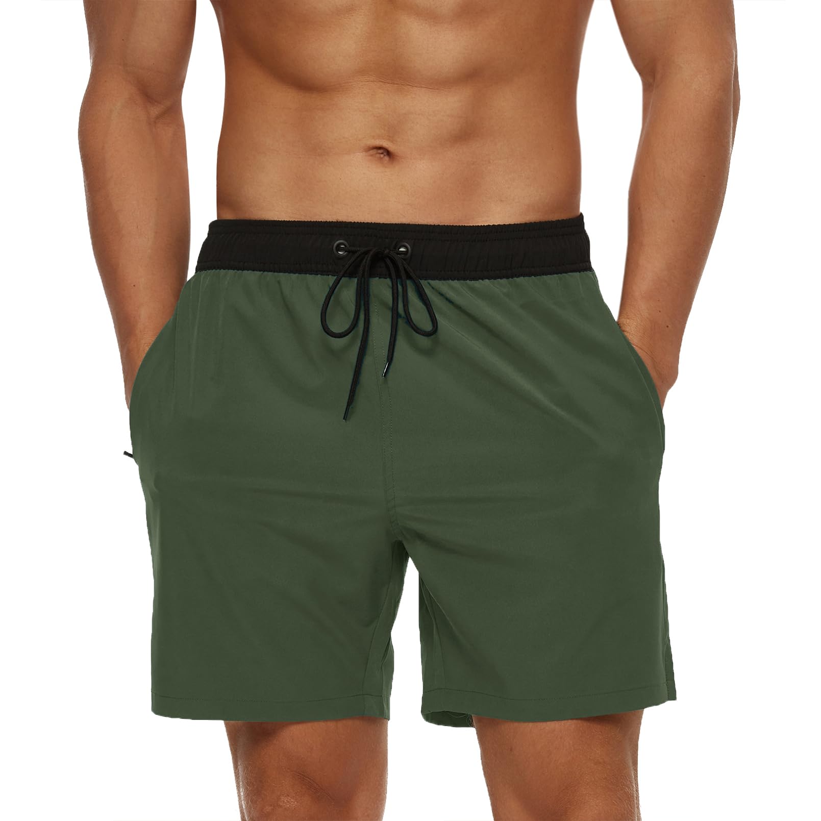 Aisprts Badehose Herren, Badeshorts mit Reißverschlusstaschen für Herren Schnell Trocknende Wasserabweisend Herren Badehose mit Tunnelzug Meshfutter Schwimmhose Männer