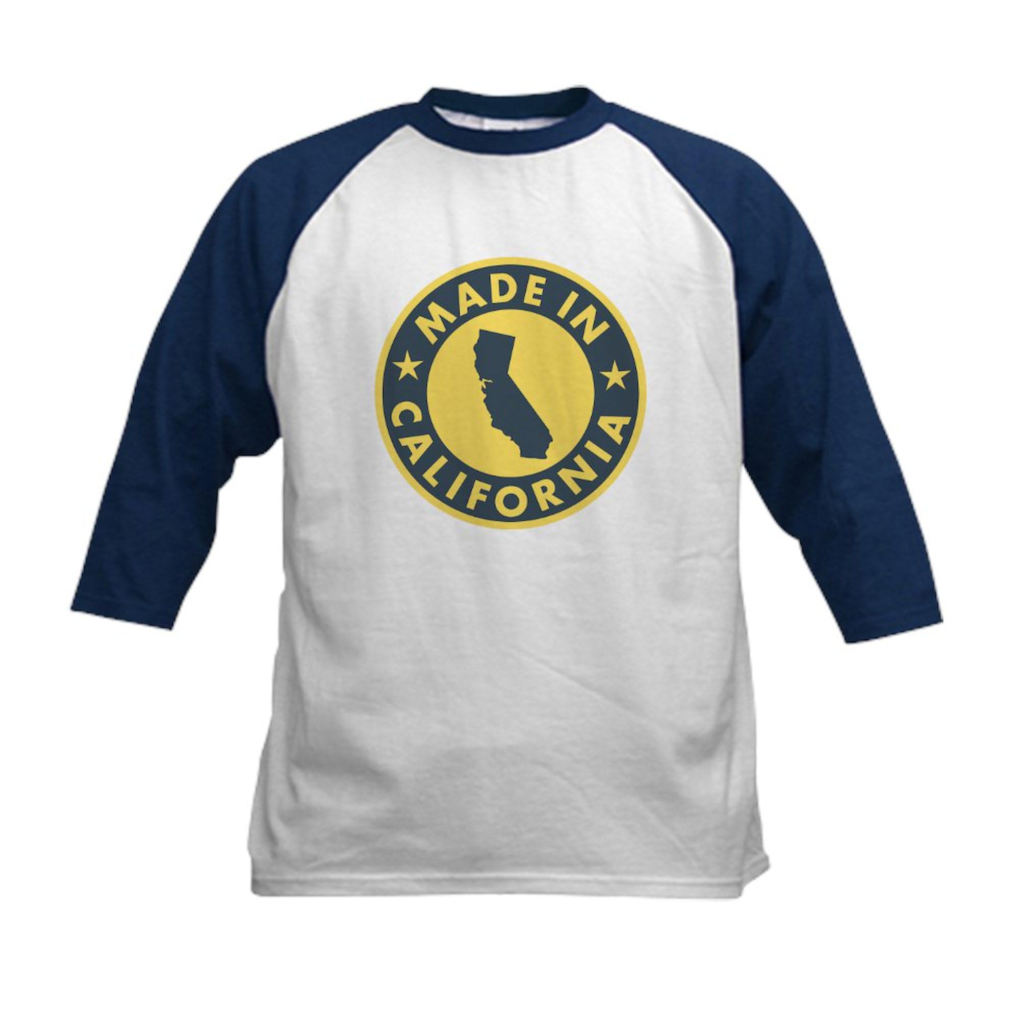 CafePress Made in California Kids Baseball Jersey Kids Cotton Baseball Jersey, 3/4 Raglan Sleeve Shirt Navy/White