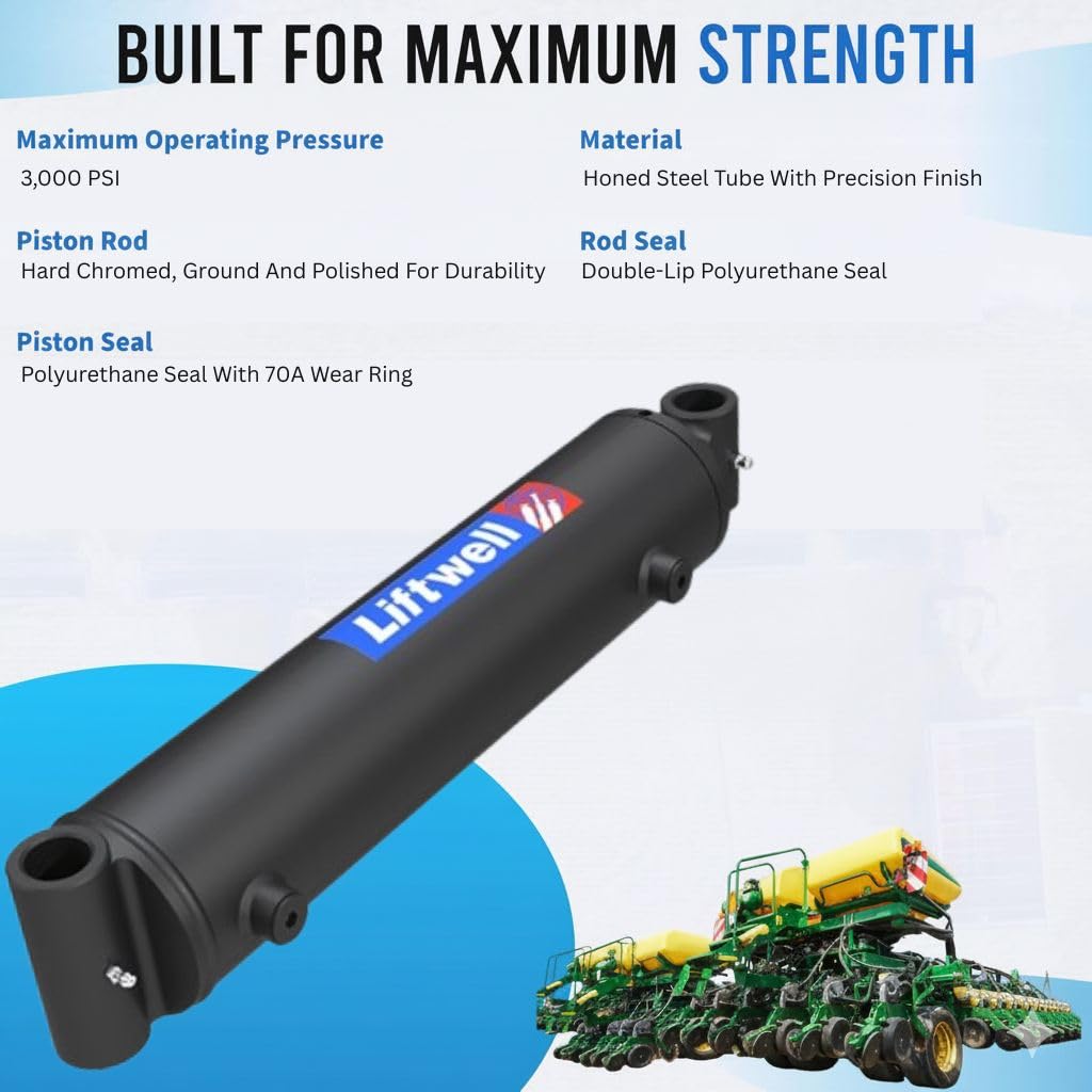 Liftwell Hydraulic Cylinder 2x6 - Double Acting Cross Tube Hydraulic Cylinder 2" Bore x 6" Stroke - 3000 PSI Welded Cylinder with SAE #6 Ports, Tractor Loader & Front-End Loader Replacement