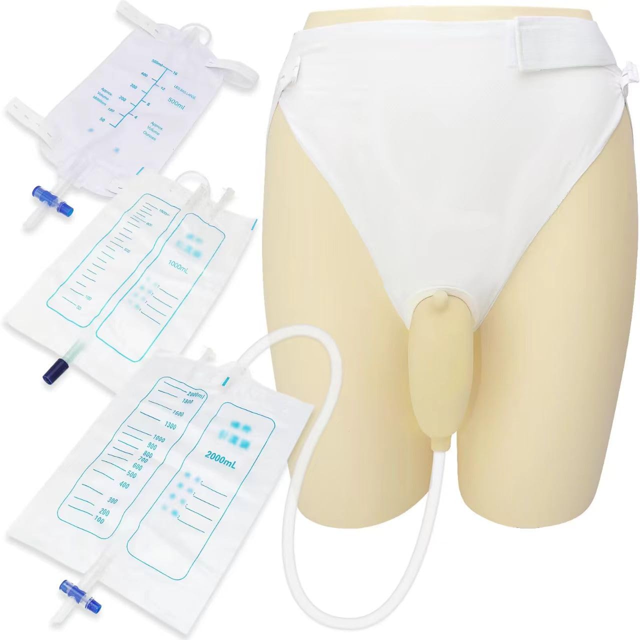 External Condom Catheter for Elderly Men Age 80,Portable Reusable Wearable Latex Urinals,Secure Comfortable Fit,with 3 Catheters Drainage Bags,Overnight Incontinence Urinal Solution