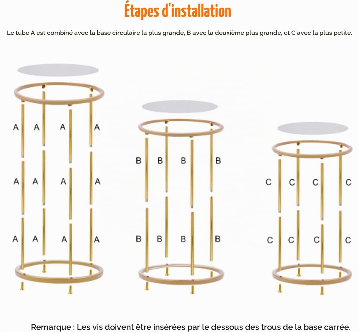 Lot de 3 supports cylindriques dorés pour fêtes, gâteaux ronds en métal, pour fête d'anniversaire, mariage, salon, terrasse
