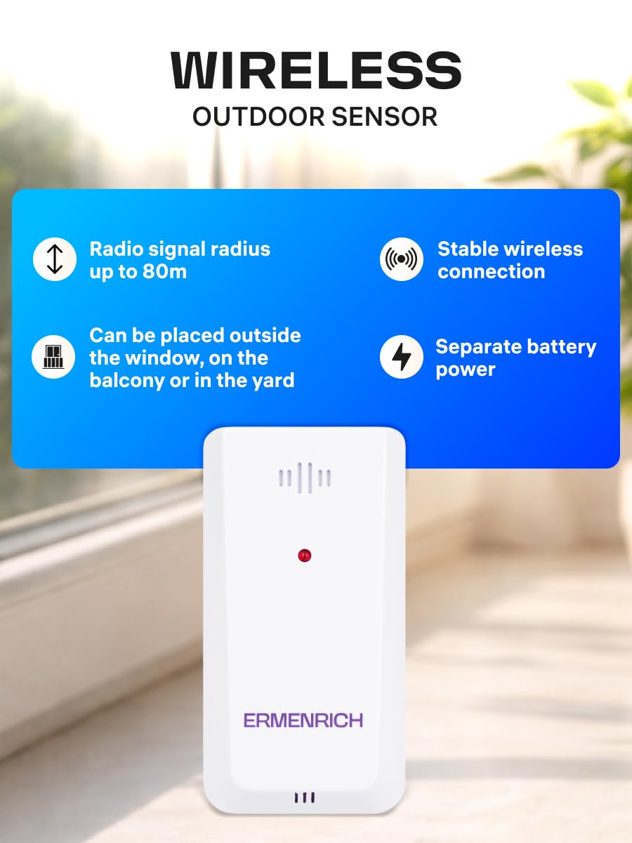 Report WR70 Wetterstation mit Außensensor und Doppel-Farbdisplay | Innen & Außen Thermometer Hygrometer mit Wettervorhersage, Barometer, Mondphase, Batteribetrieb für Zuhause, Büro und Garten