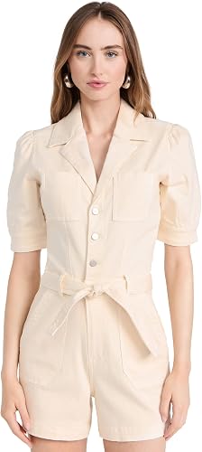 PAIGE Women's Mayslie Romper, Quartz Sand, Off White, 12