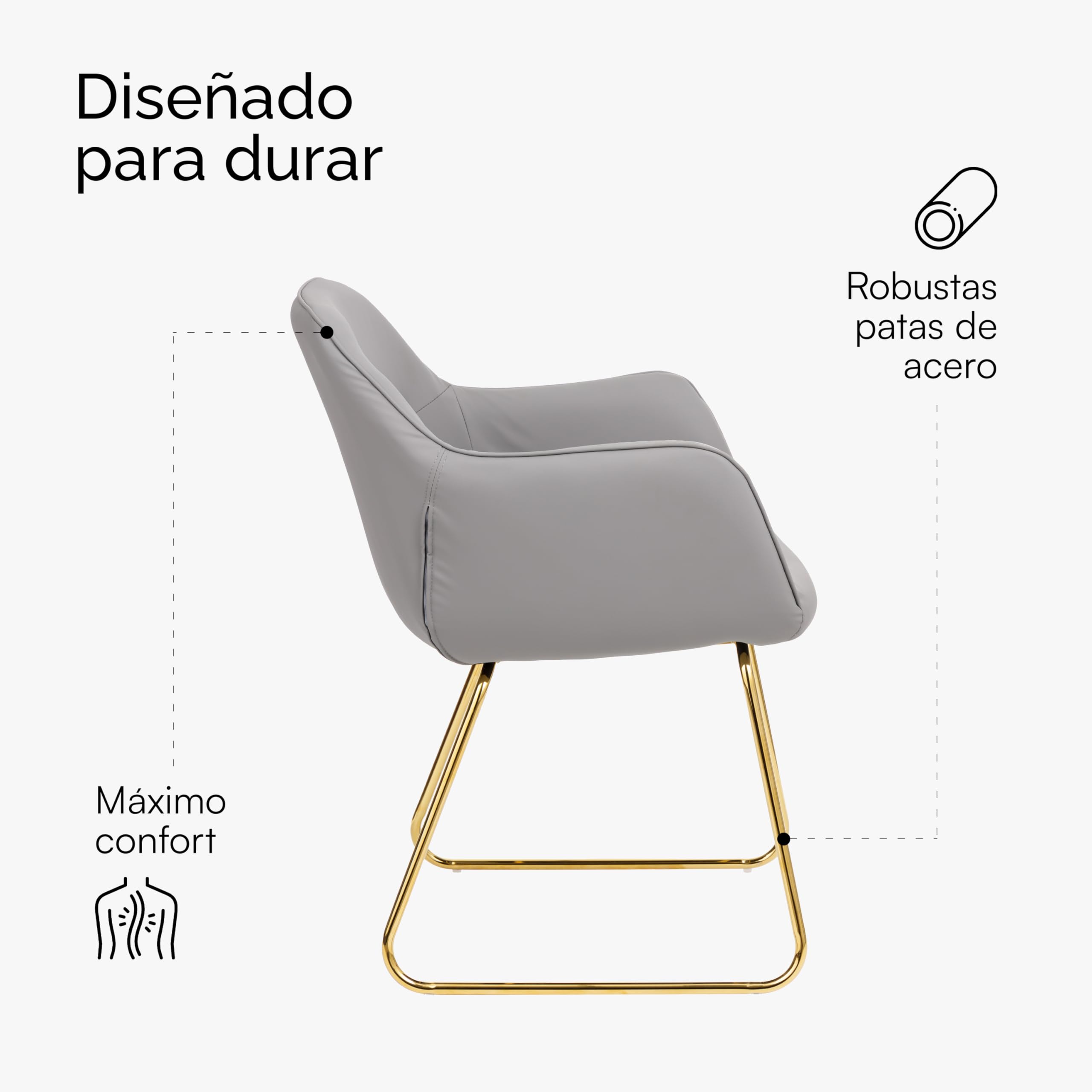 Baroni Home Sillón Moderno con Reposabrazos y Tapicería de Cuero Sintético y Patas de Acero Negro para Sala de Estar, Dormitorio, Rincón de Lectura, Gris, 55x85x47 cm
