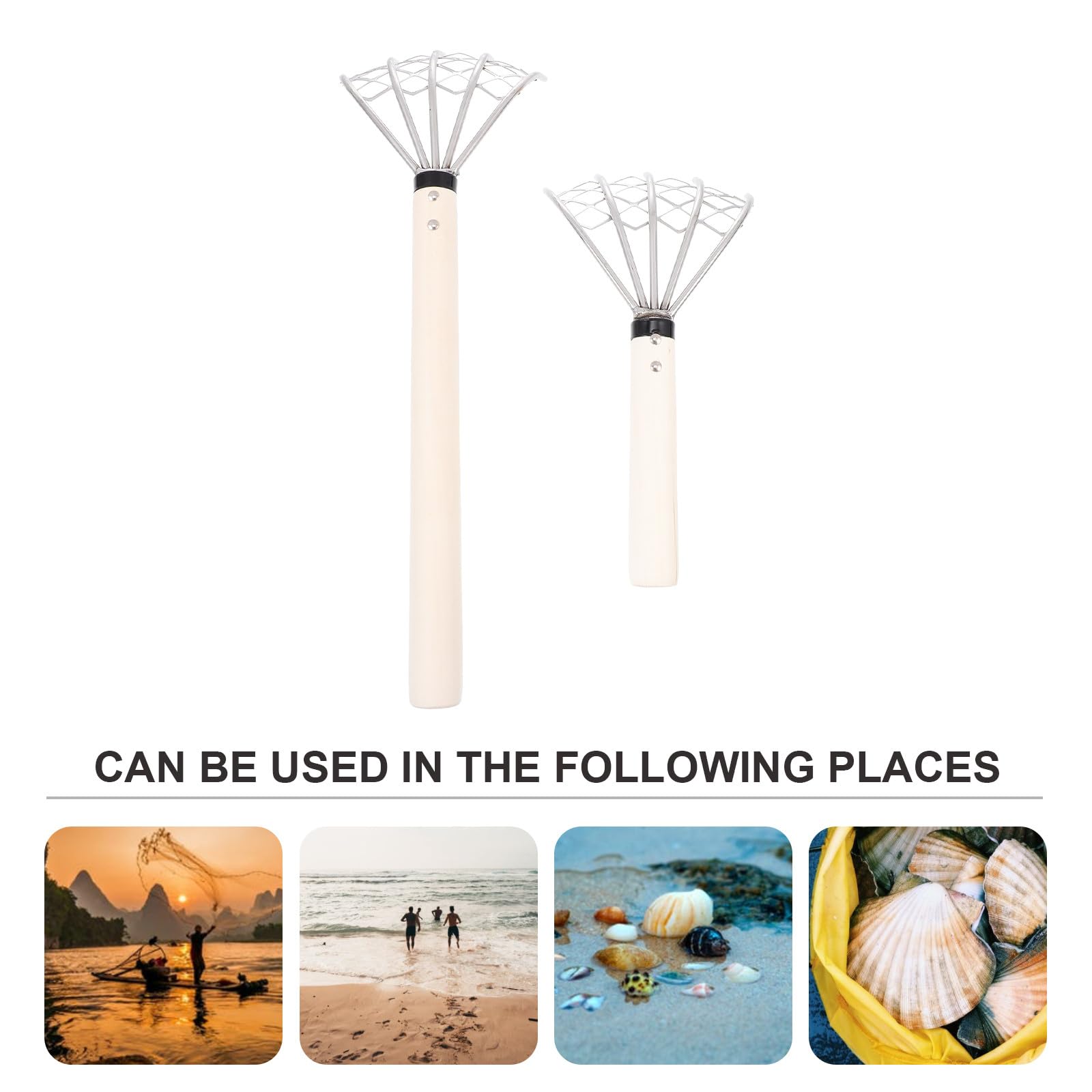2 Stück Edelstahl Handrechen mit Holzgriff Robuster Muschelsammler und Strandgrabewerkzeug Teiliges zum Leichten Lockern und Schnellen Ausgraben von Meeresfrüchten am Strand