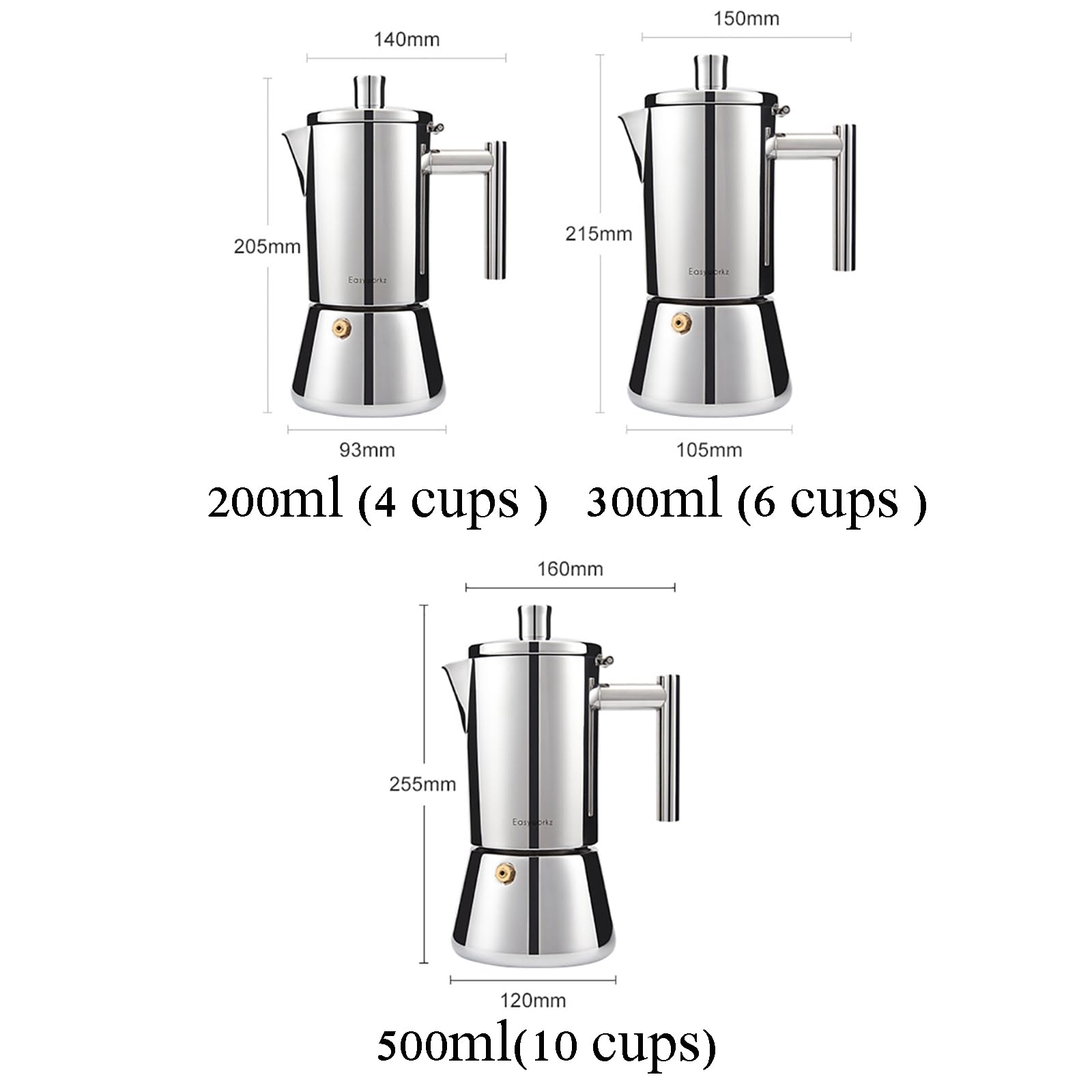 Olla Moka/Olla Espresso, 4/6/ 10 Tazas Opcionales, Anti-escaldaduras (Mango/Tapa)+ Boquilla Prueba Fugas/No Es Fácil Salpicar, con Juntas Silicona, para Escuela, La Oficina,500ml