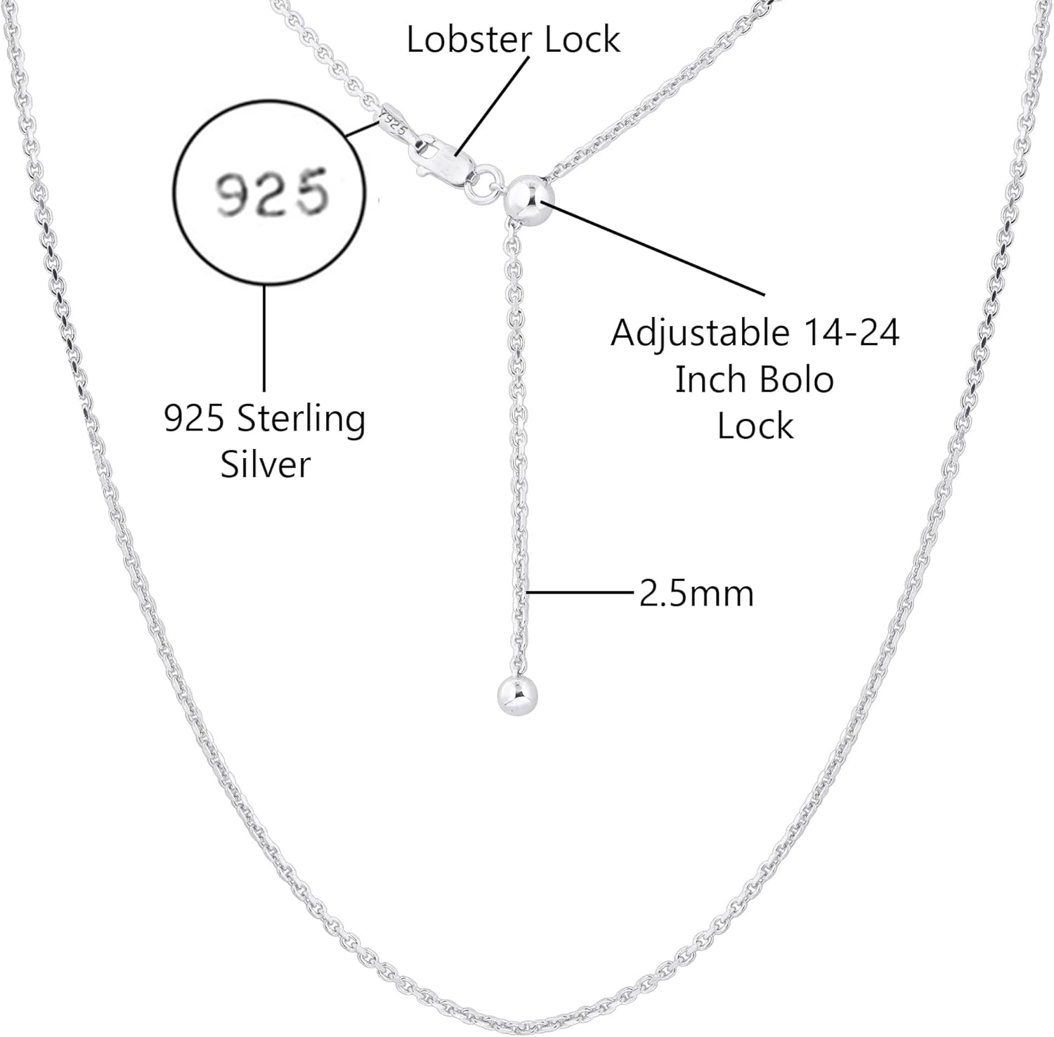 Savlano 925 Sterling Silver 2.5MM Oval Cable Chain Necklace - 18K Gold Plated Adjustable Bolo 14-24 Inch Chain for Women. Comes with a Gift Box - Made in Italy - Image 4