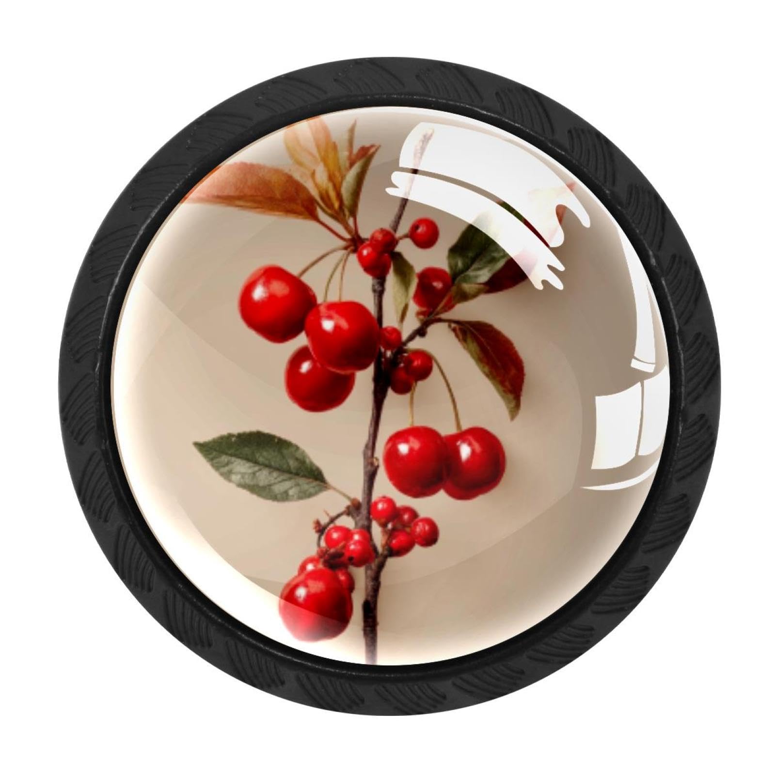 CHENZZZZ 4 Pieces Cherry Fruit and Red Berry Branch Kitchen Cabinet Knobs Drawer Knobs Dresser Knobs Black Knobs Drawer Pulls Dresser Drawer Handles Knobs for Dresser Drawers
