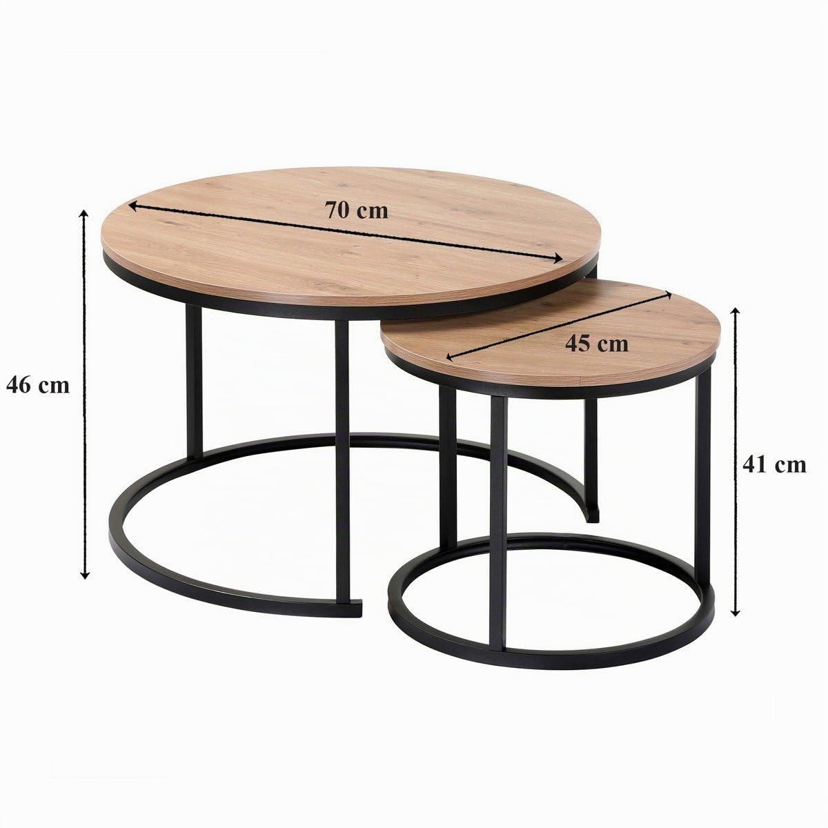 Calicosy - Set di 2 tavolini rotondi L70 cm - Collezione Lenny - Tavoli di design - Stile moderno e pratico - Colore rovere