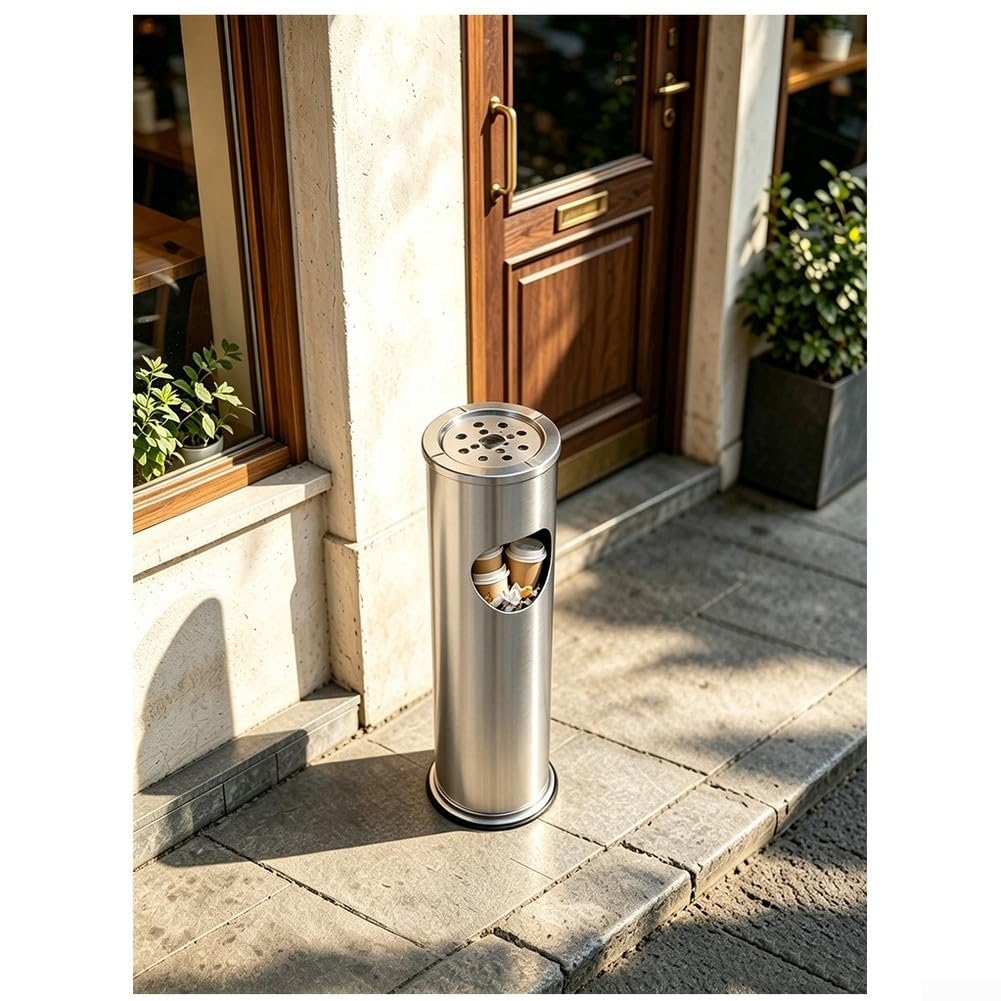 Pattumiera Acciaio 8L con Portacenere - Cestino Pedale Doppio Scomparto e Rifiuti per Ufficio per Hotel Lobby Base Stabile 15x56cm