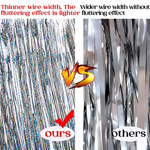 Image of Premium Glitter Silver Fringe Tinsel Garland for Party Decorations -4 Layers Thick, 2 Pack | LILF Foil Metallic Banner Party Streamers for Wedding Birthday Christmas Decoration Home Hanging