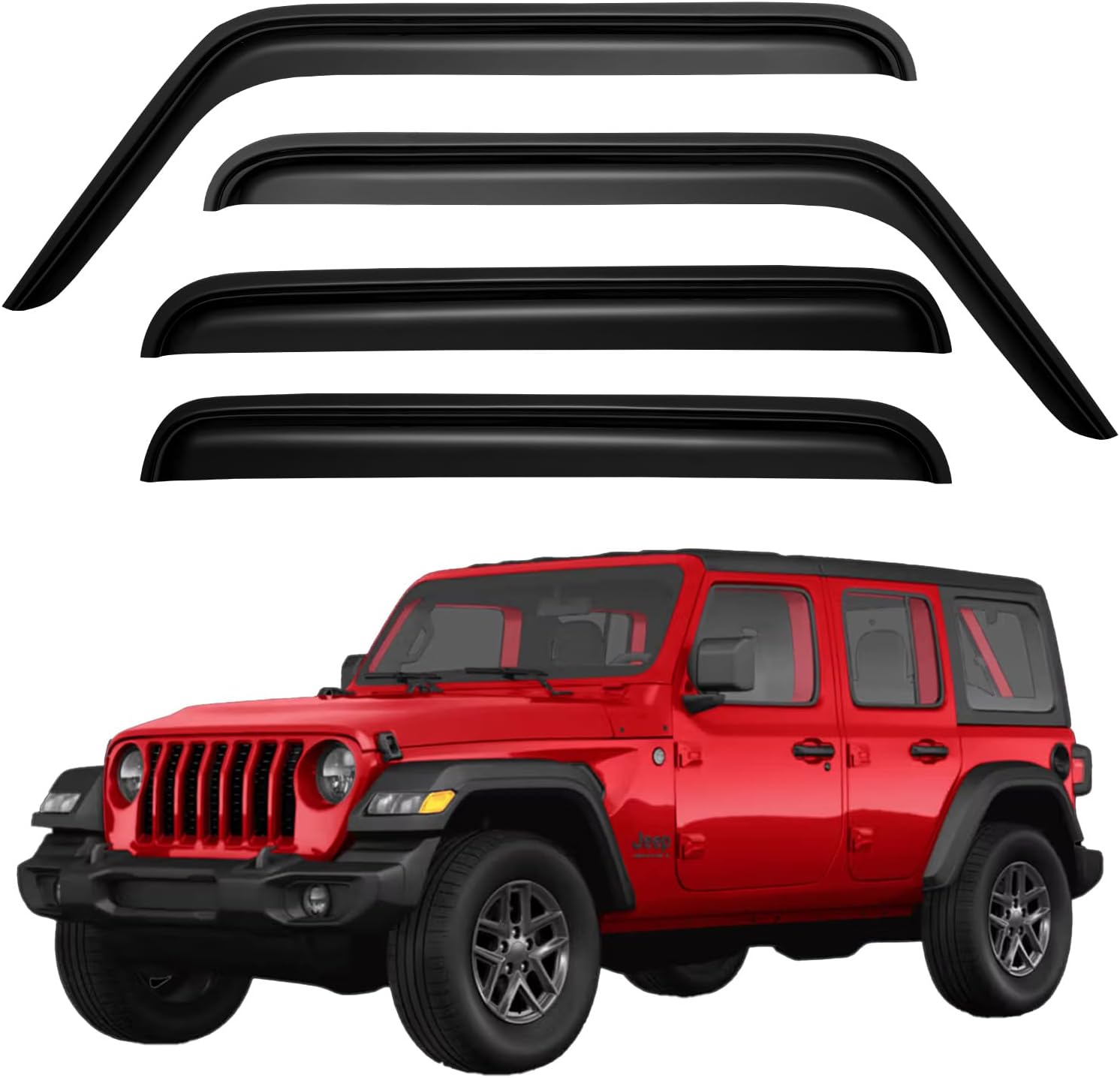 Window Visors Rain Guards Shield for 2007-2018 Jeep Wrangler, Out-Channel Window Vent Wind Deflectors Visors Shades for 07-18 Wrangler JK