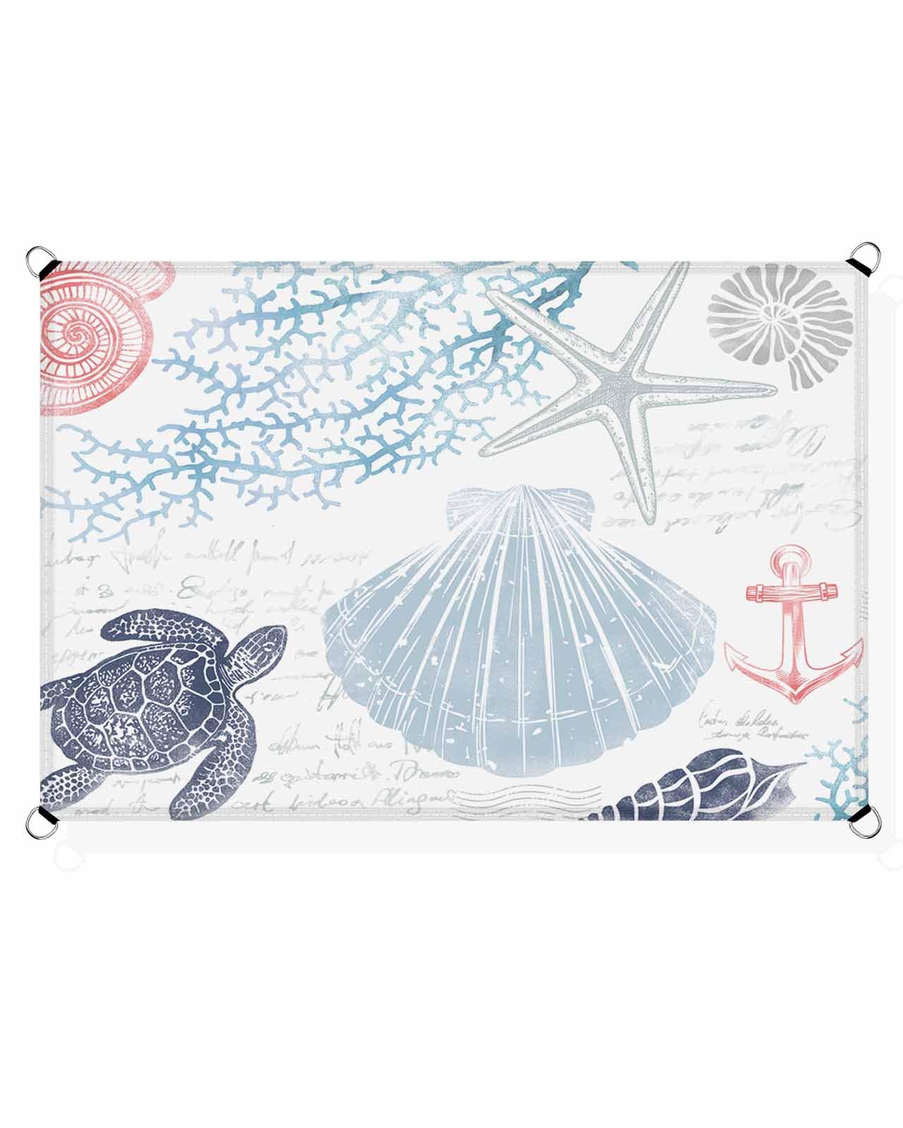 Coastal Navy Sun Sail Shades Rectangle Canopy,Sunlight Block Heavy Duty Curved Backyard Shade Cover,Waterproof Sun Shades for Patios Garden Outdoor,6.5'x10' Coral Red Blue Nautical Anchor Seaweed