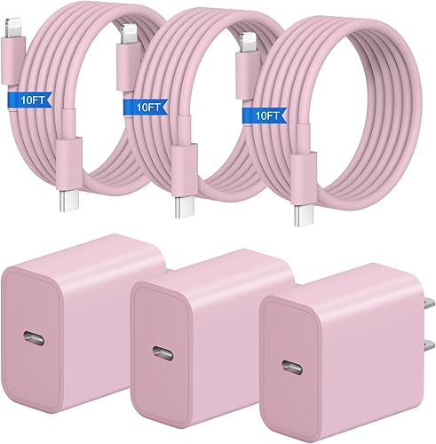 Miniatura 14 de Cargador rápido para iPhone de 10 pies, 3 unidades, cargador de pared USB C de 20 W con cable de carga rápida de 10 pies compatible con iPhone