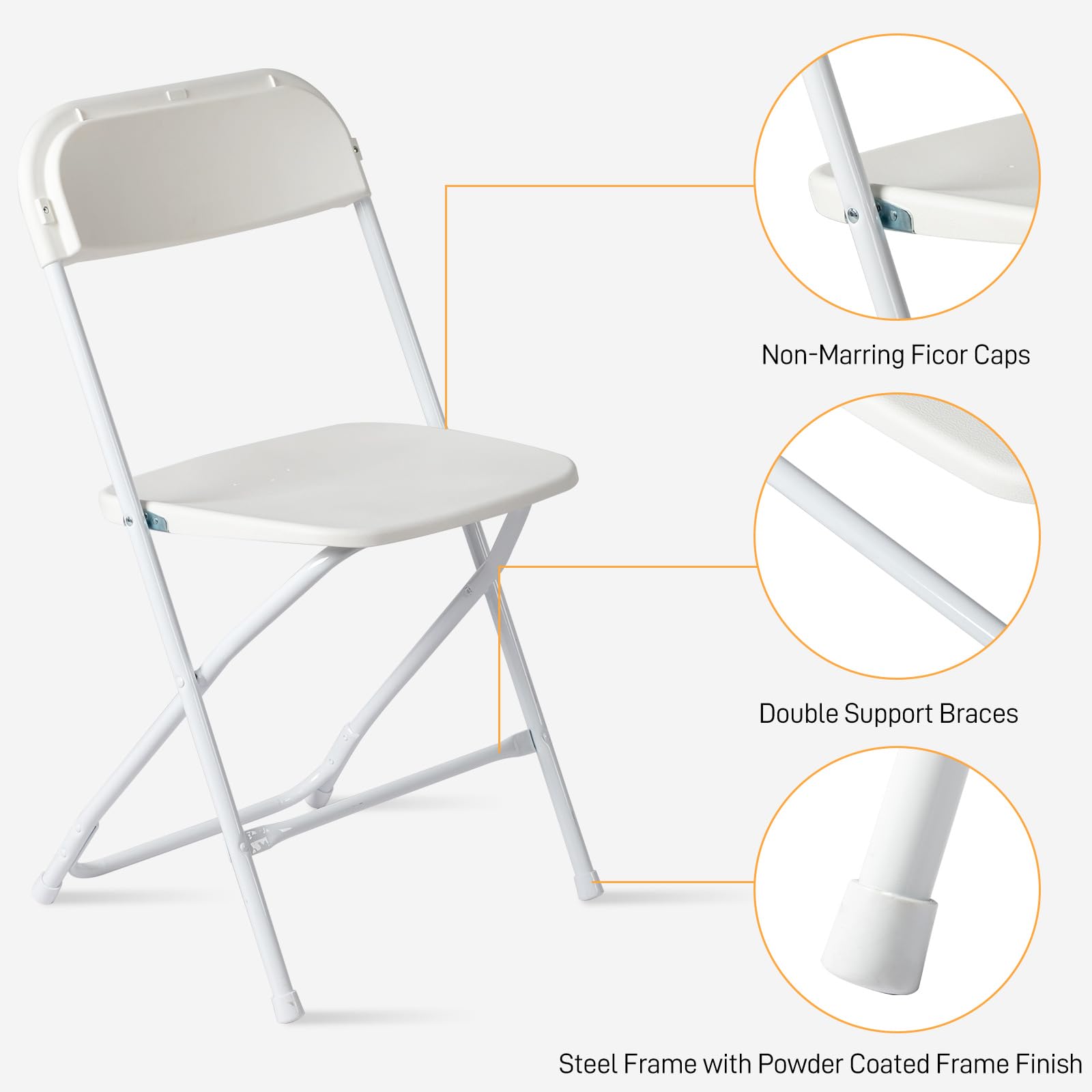 Bonnlo Lot de 10 chaises pliantes - Pour mariage, jardin, intérieur et extérieur - Empilables - En métal et plastique - Jusqu'à 158 kg - Blanc