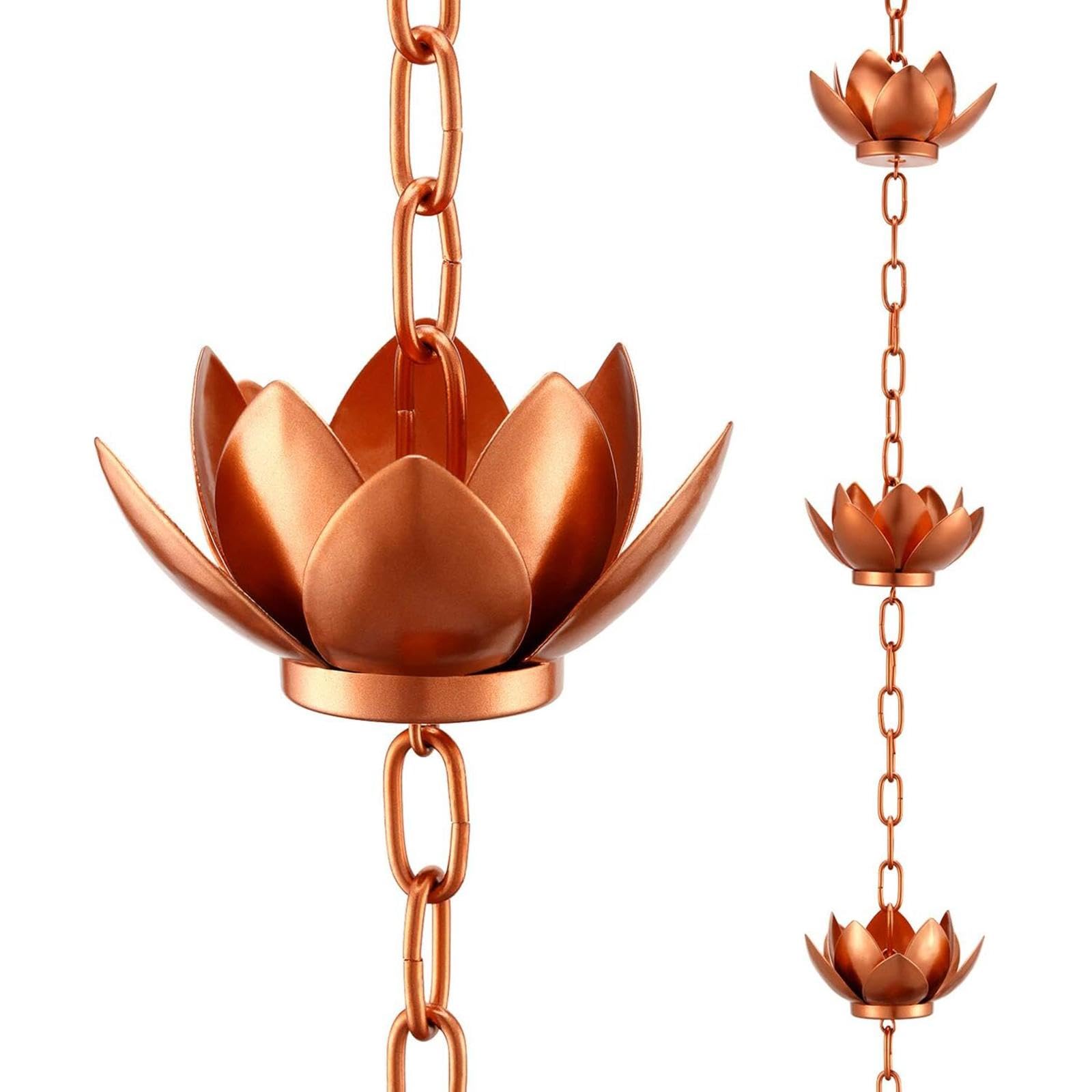 Chaîne de Pluie En Métal, Lotus pour Gouttières, Chaîne D'attrape-Pluie, Chaînes Récupération D’eau de Pluie Détourner L’eau, Chaîne Pluie Suspendue Lotus Cup, pour Décorations Jardin En Plein Air