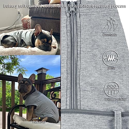 Image of Dog Recovery Suit,Combed Cotton Male Neuter Female Spay Surgery Recovery Large Suit,Full-Body Protection Surgical Shirt,Grey L