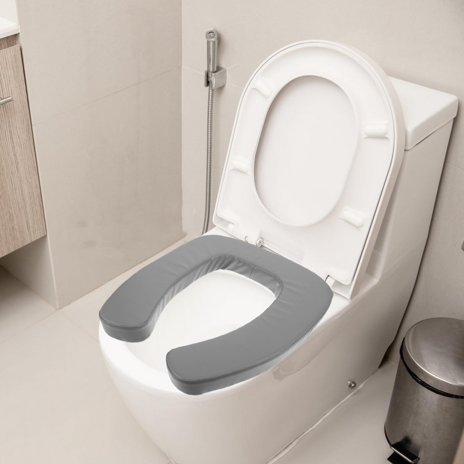 Sedile per Wc per Anziani Rialzo Imbottito in Pu e Spugna, Design Ergonomico per Bagno Familiare Facile Installazione e Comfort Ottimale