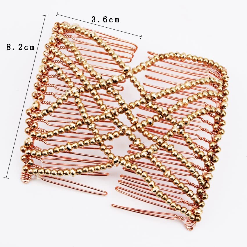 WowObjects® Hair Combs Magic Elastic Hair Clips Stretchy Hair Comb Double Clips for Women/Girls Hair Accessory | Color- Golden 1