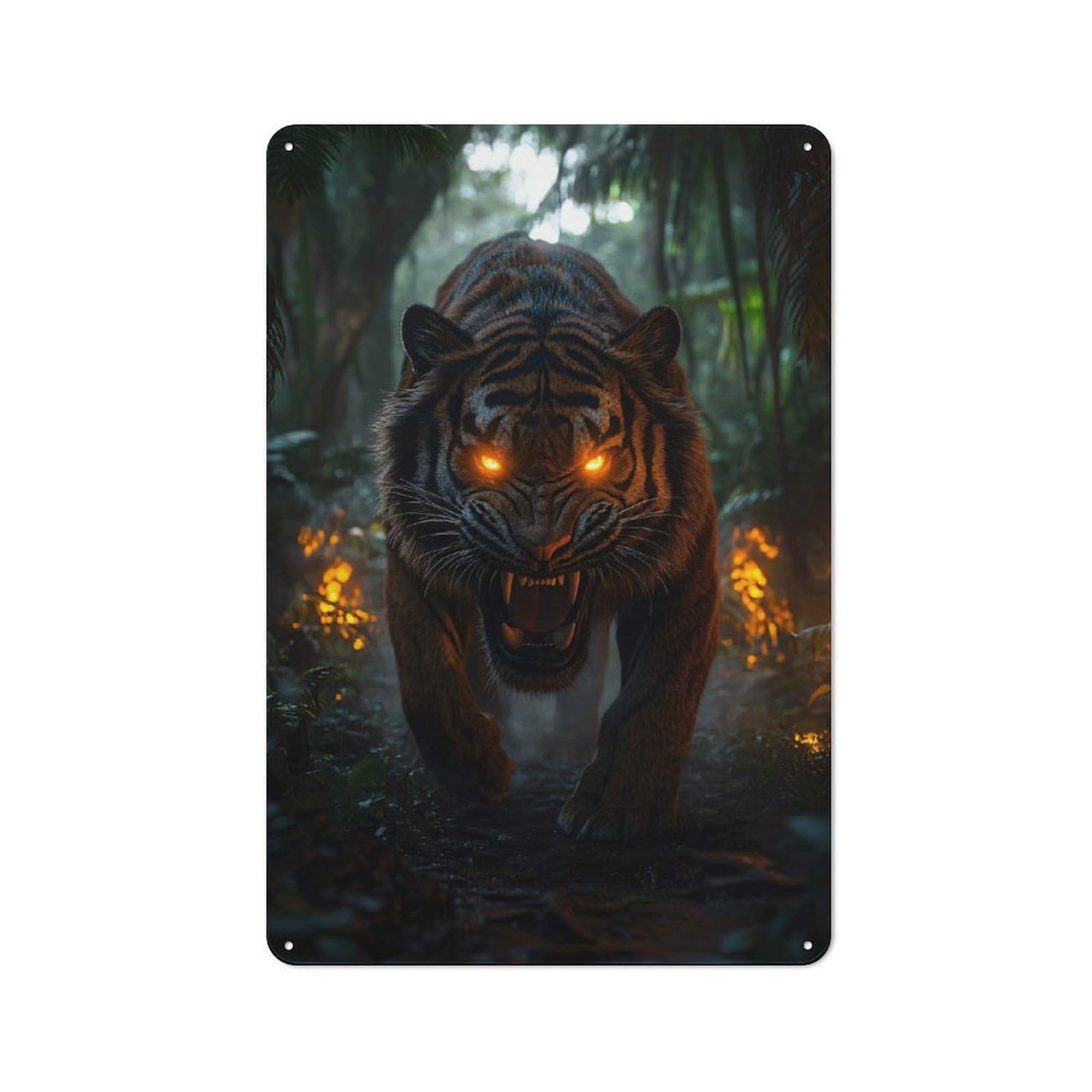 Junmoney Style For Hobby Room Or Studio, Fierce Tiger In Jungle Retro Metal Wall Sign 30X20cm, For Vintage Wall Decor Fans, For Themed Room Decoration