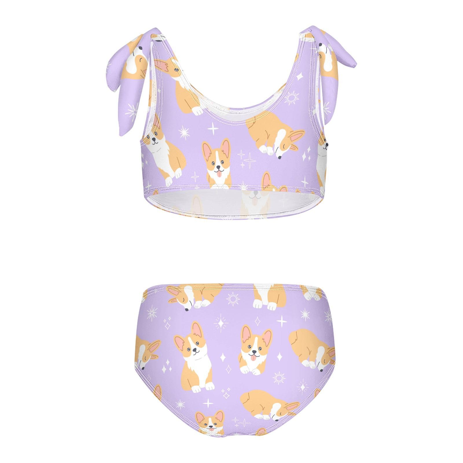 TTAO Kids Girls 2PCS Tankini Swimsuit Fish Scales Printed Bikini Ruffled Crop Top with Bottom Set Bathing Suits Multi 14