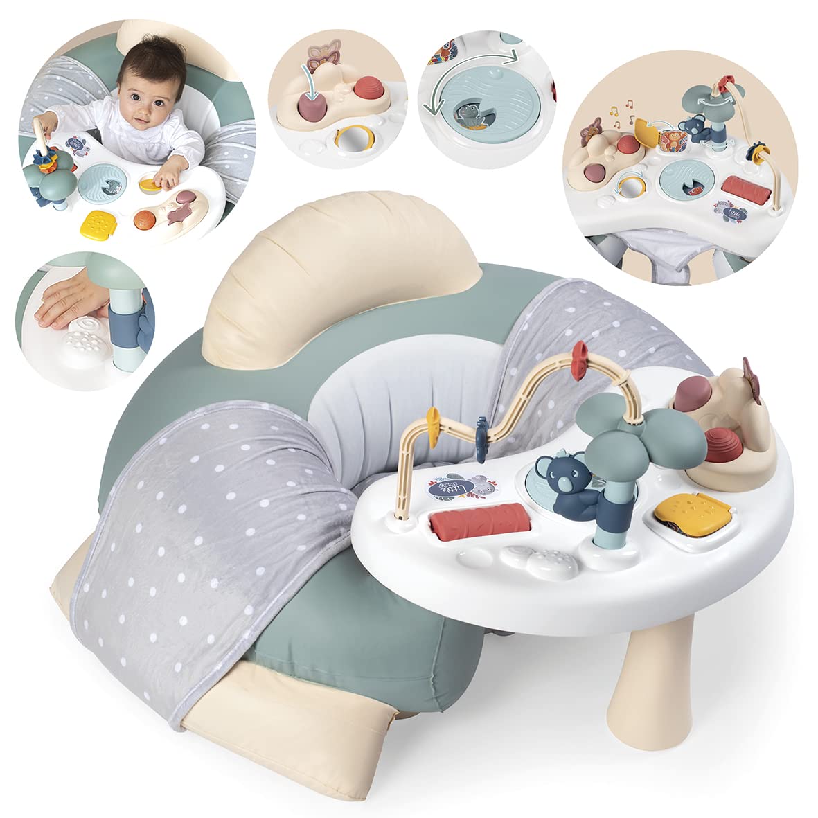Smoby- Little Smoby Asiento Bebé, Acolchado, con Mesa de Múltiples Actividades, El Asiento Puede Separarse, Apto a Partir de 6 Meses (7600140103)