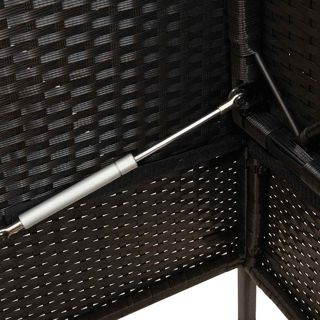 SYDE Banco de Jardín Ratán Sintético Negro con Almacenamiento | Asiento Exterior con Cojín Acolchado, Bolsa Impermeable, Apertura Segura con Resorte de Gas