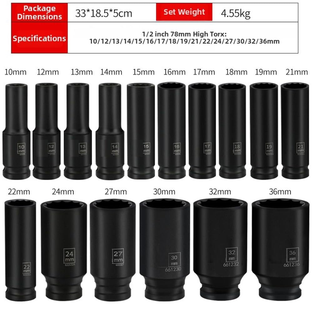 Set di chiavi a bussola pneumatiche per impieghi gravosi da 10 mm-36
