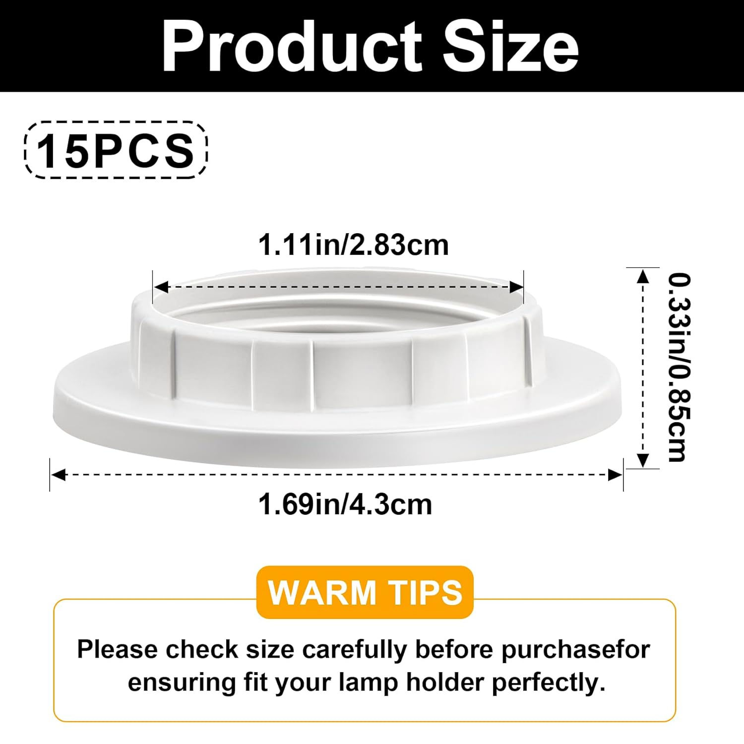HINZIC 15Pcs Lamp Shade Collar Rings, White E14 Light Socket Threaded Candelabra Base, Retainer Replacement Hanging Lamp Night Light Holder Parts Adapter 1-3/32Inch(28mm)