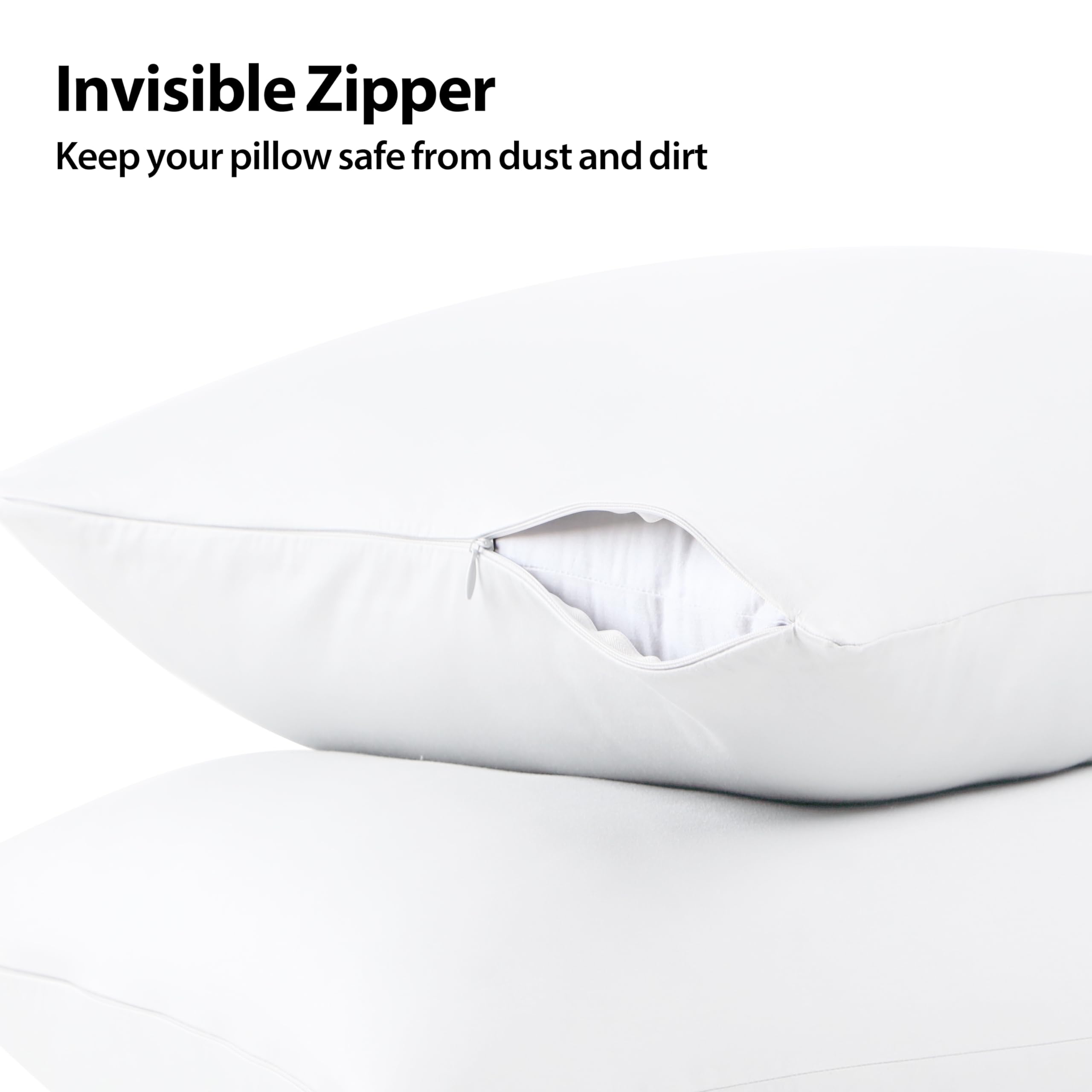 Protectores de almohada suaves 100 % algodón con cremallera invisible de 51 x 137 cm, fundas de almohada suaves de 600 hilos, color blanco, 1 paquete