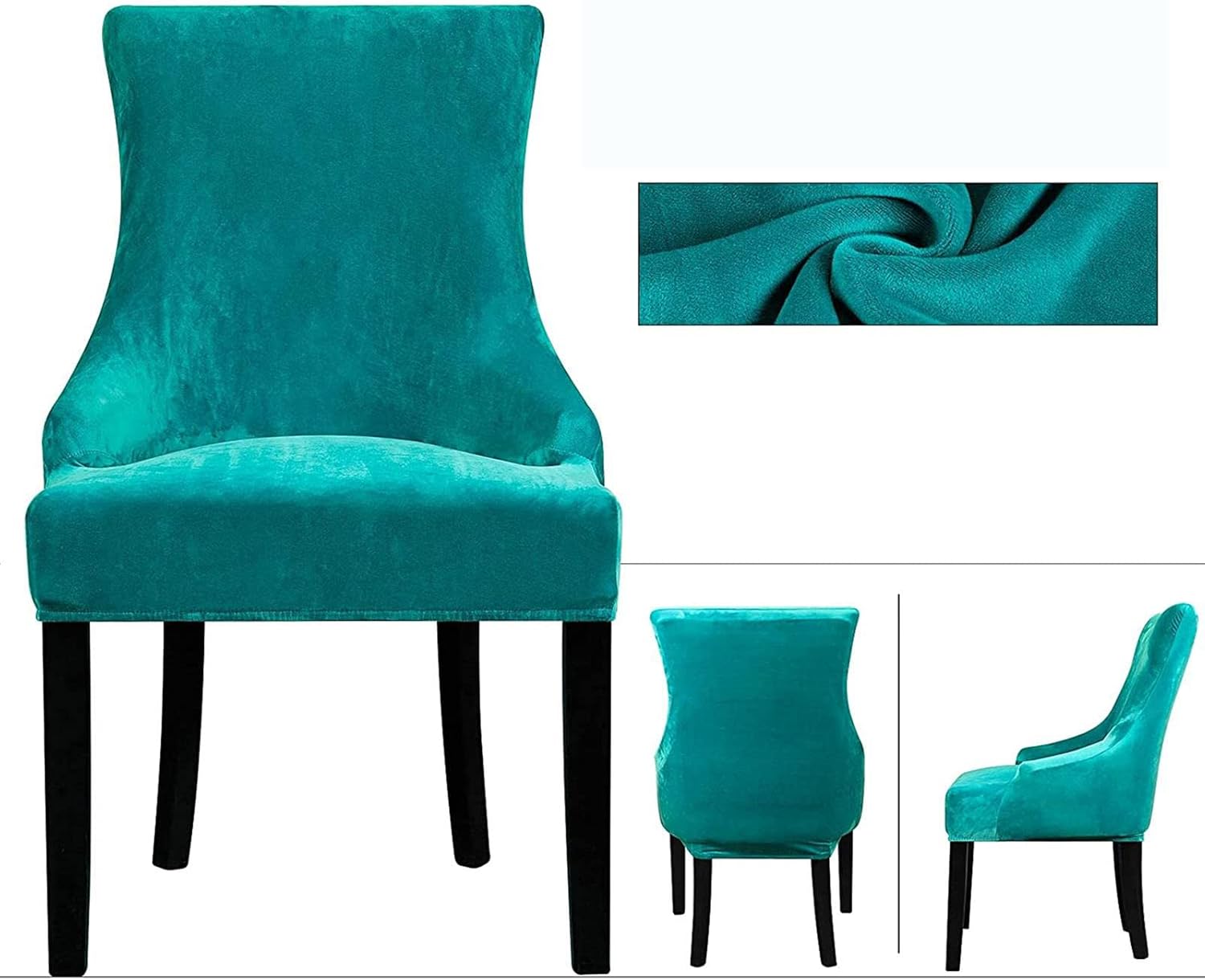 Velvet Accent Chair Cover Slipcover Set Stretch Curved Wingback Dining Room Chair Slipcover with Arms Chair Protector for Kitchen Living Home Decor Peacock Blue Set of 6