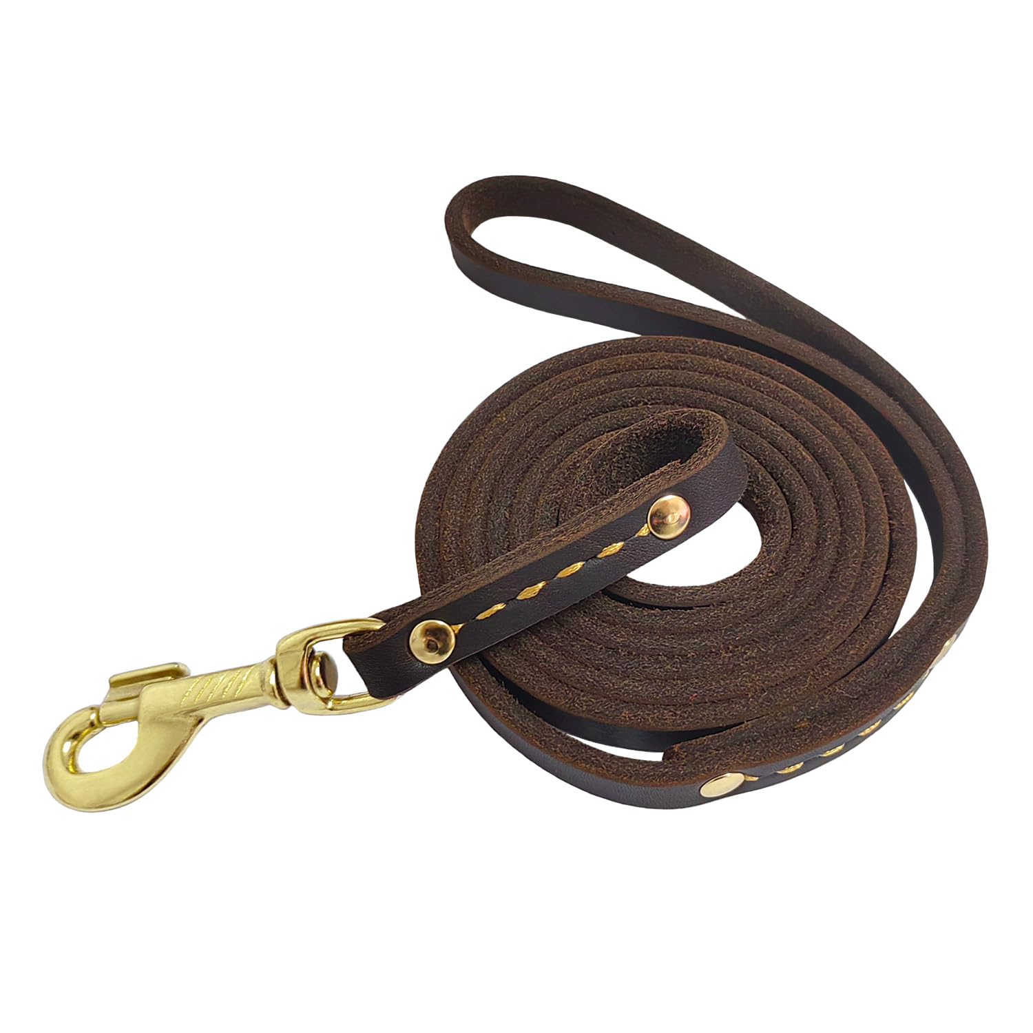 Leather Dog Leash 6 ft x 1/2 inch Heavy Duty Genuine Leather Dog Training Leash Soft and Strong Leather Leash for Small and Medium Dogs Brown