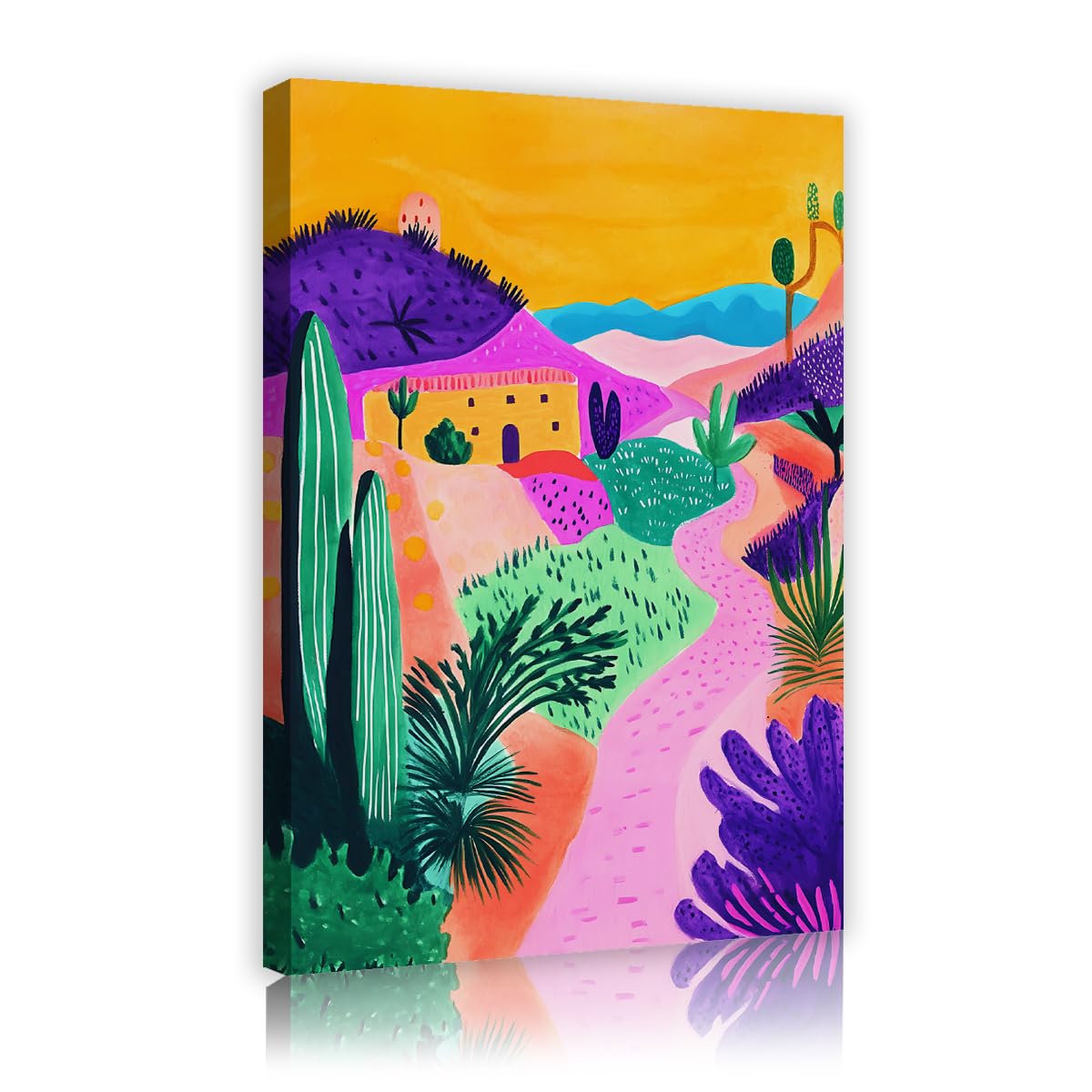 Via Vela Colorful Desert Landscape Framed Canvas Pictures Kitchen Matisse Style Cactus Painting Abstract Posters Artwork for Guest Room Decor Ready to Hang 20x30cm