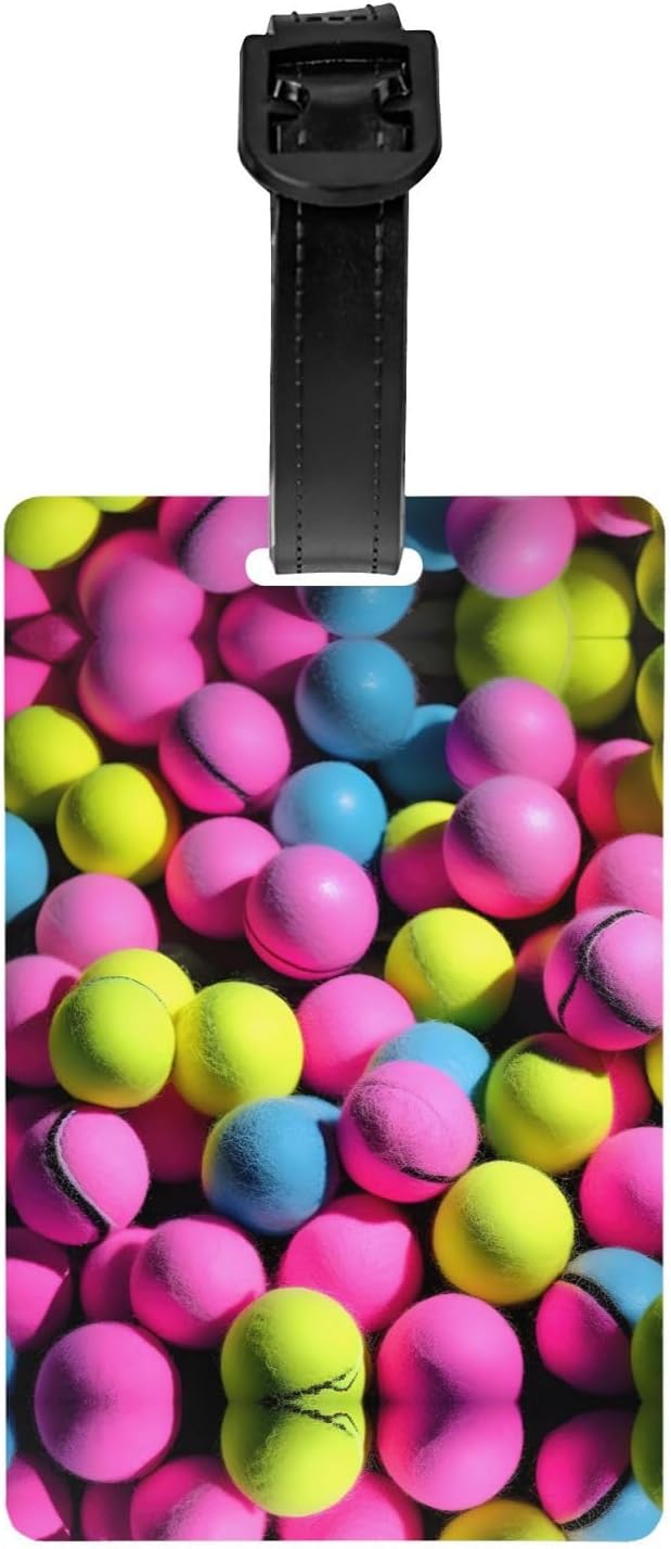 Bright Pink Tennis Balls Print Luggage Tags,Bag Tag for Baggage,Suitcase Tags with Name ID Card,for Women Men Travel