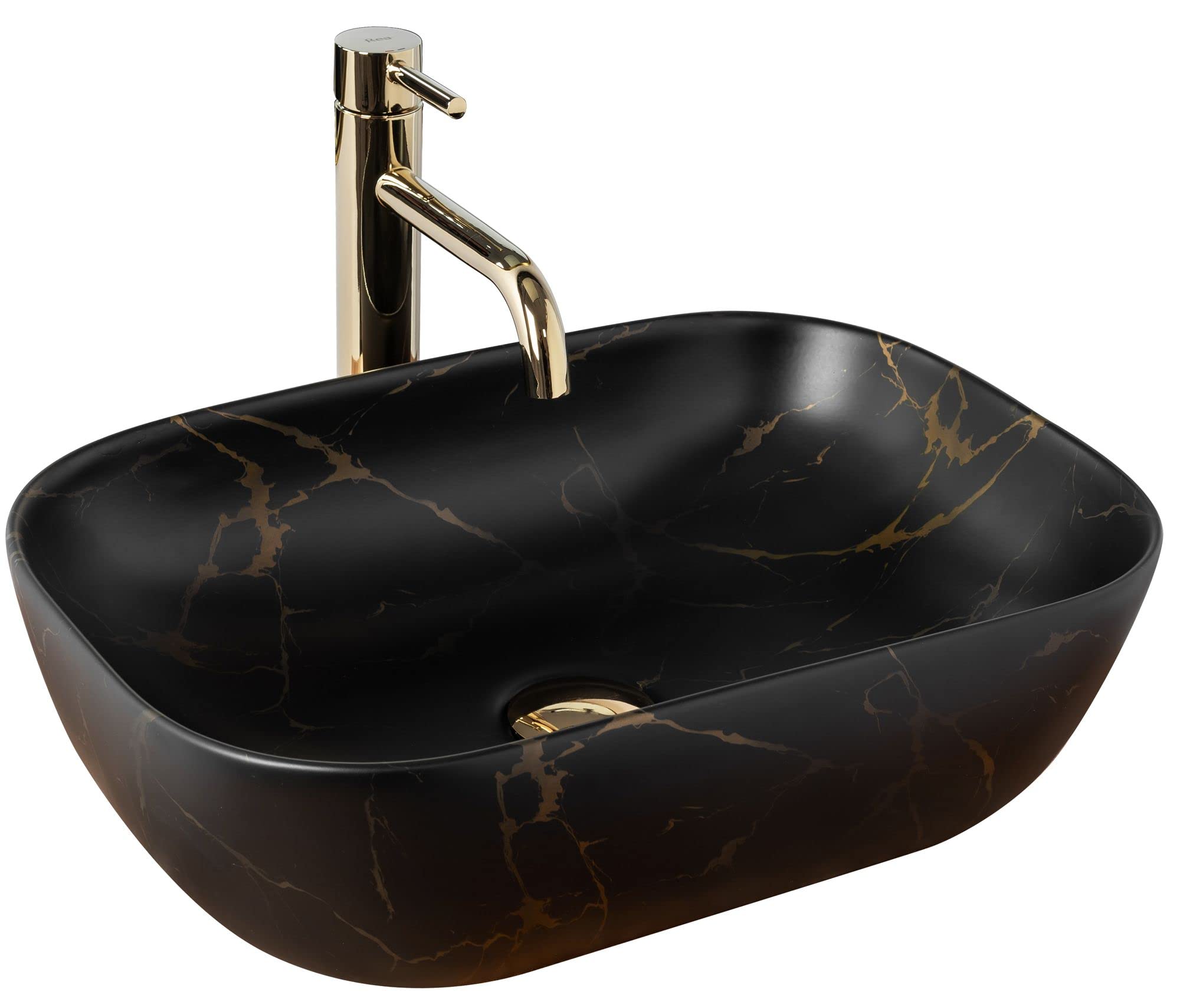 Rea Bathroom Sink Made of Ceramic Belinda Black Marble Matt - Black matt - REA-U8908 — image 1